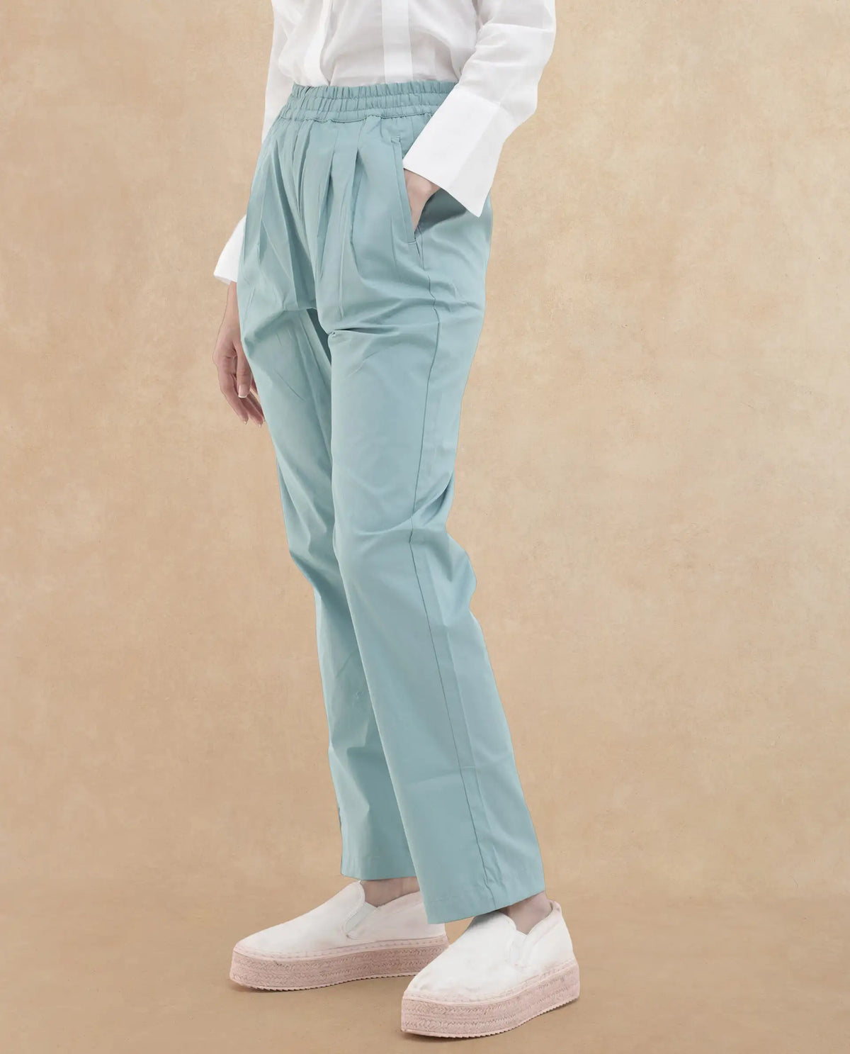 Rareism Women Juven Dark Blue Cotton Fabric Regular Length Trouser