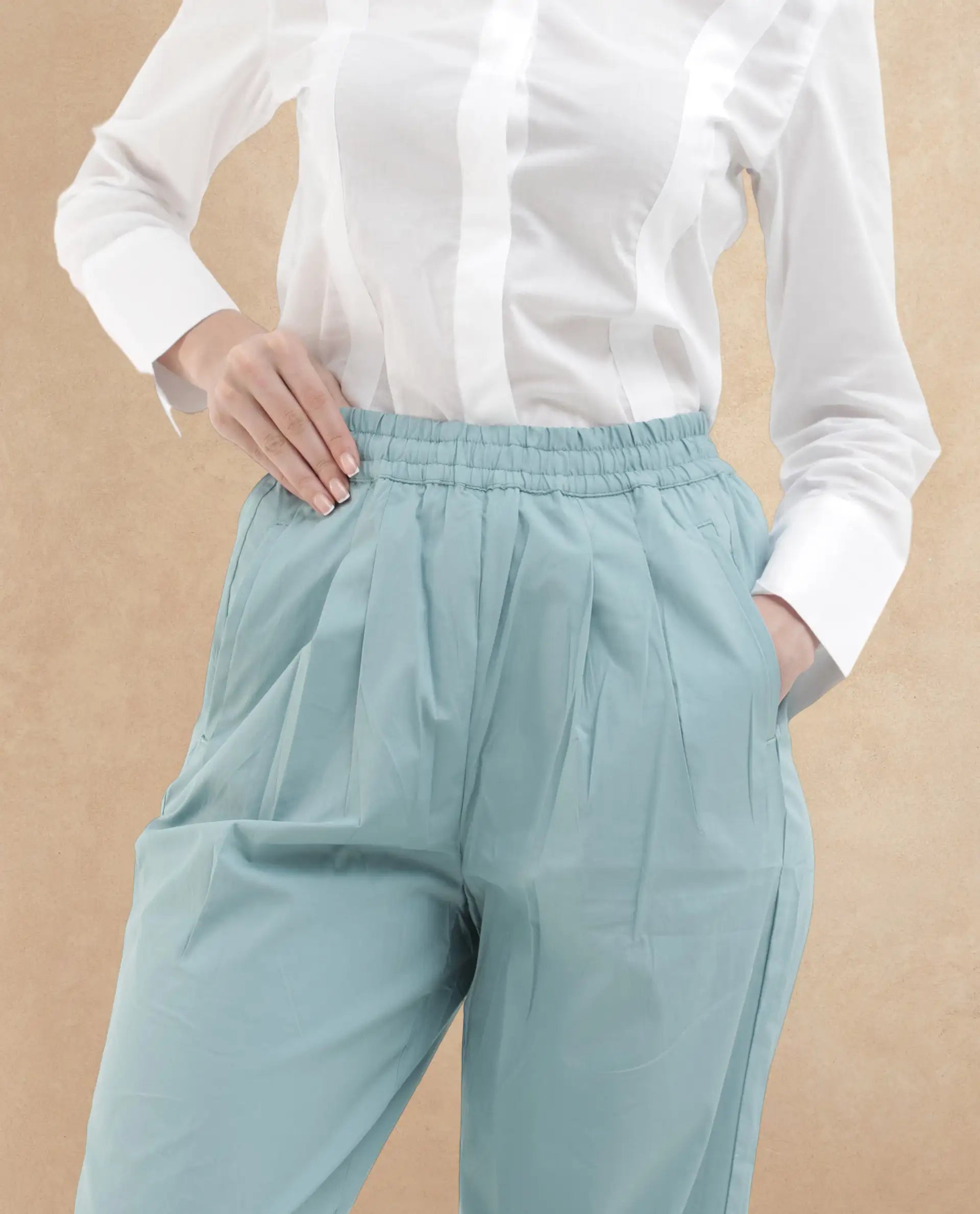 Rareism Women Juven Dark Blue Cotton Fabric Regular Length Trouser