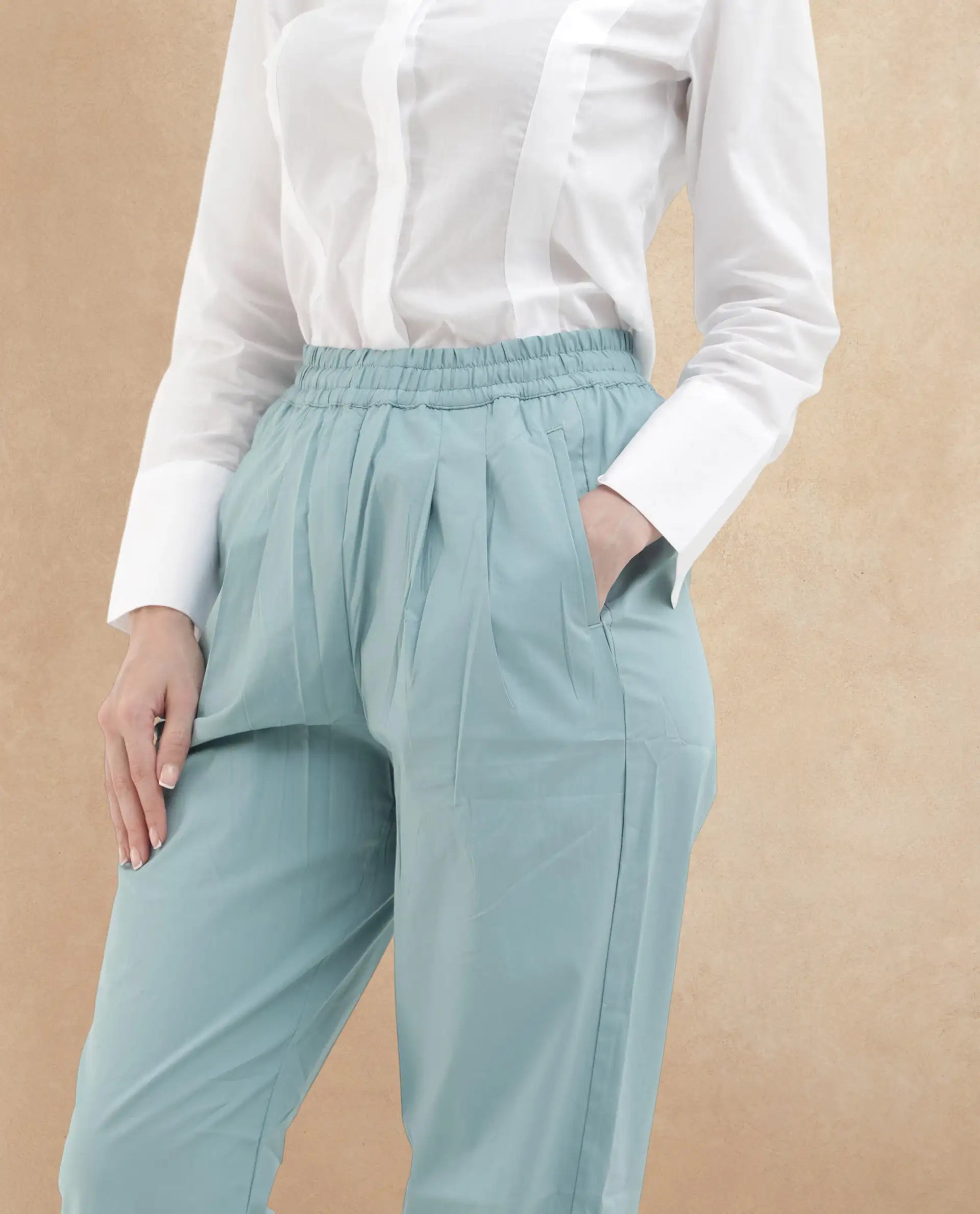 Rareism Women's Juven Dark Blue Cotton Plain Ankle Length Tapered Trouser