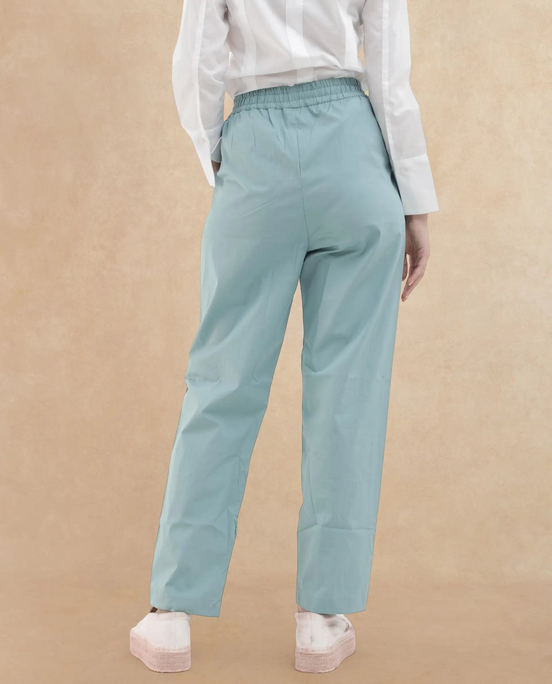 Rareism Women's Juven Dark Blue Cotton Plain Ankle Length Tapered Trouser