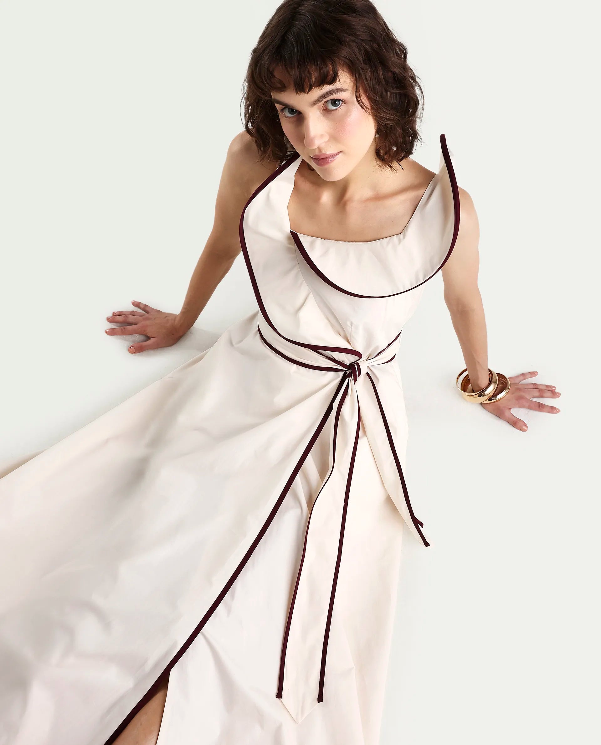 Rareism Women's Ashen Off White Cotton Sleeveless Fit And Flare Plain Dress