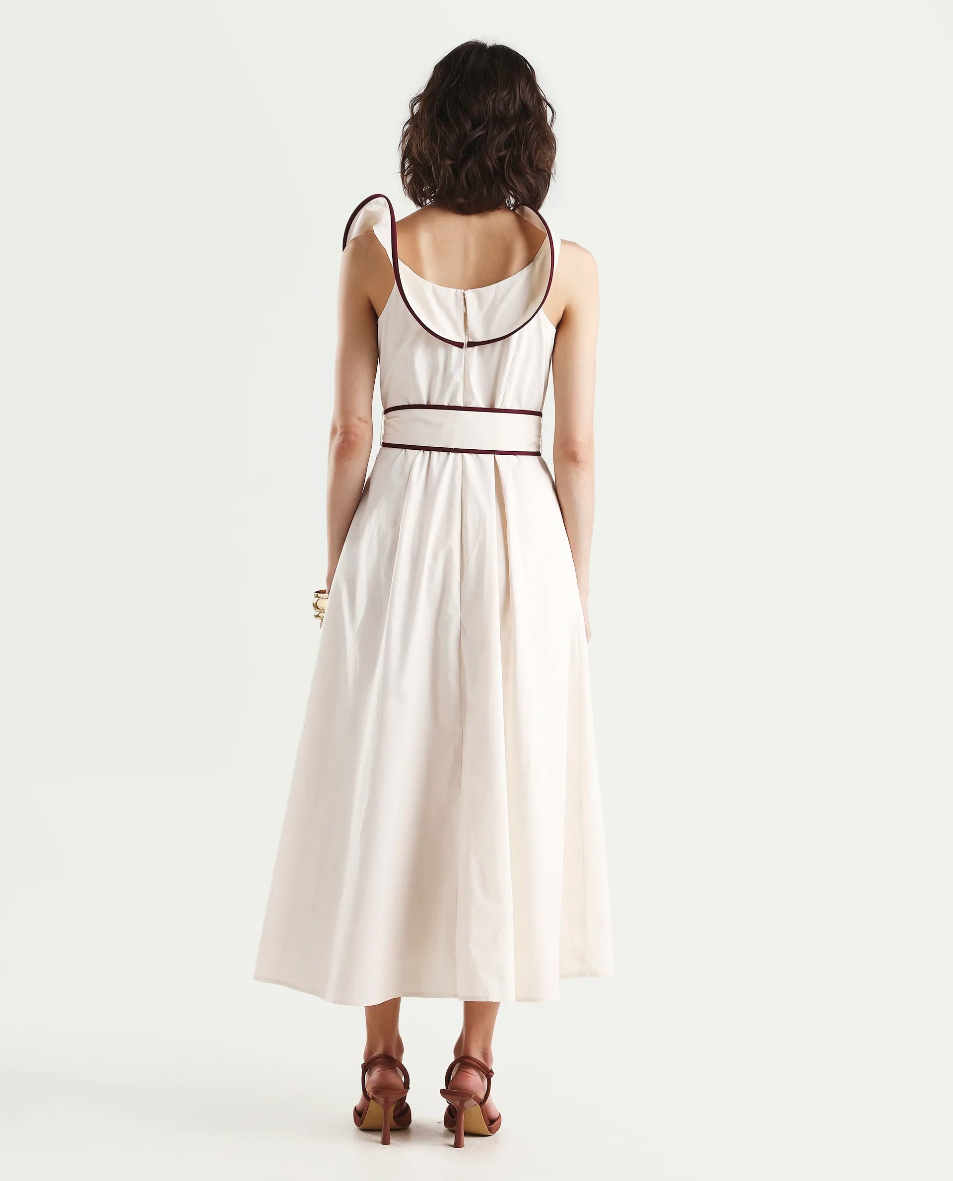 Rareism Women's Ashen Off White Cotton Sleeveless Fit And Flare Plain Dress