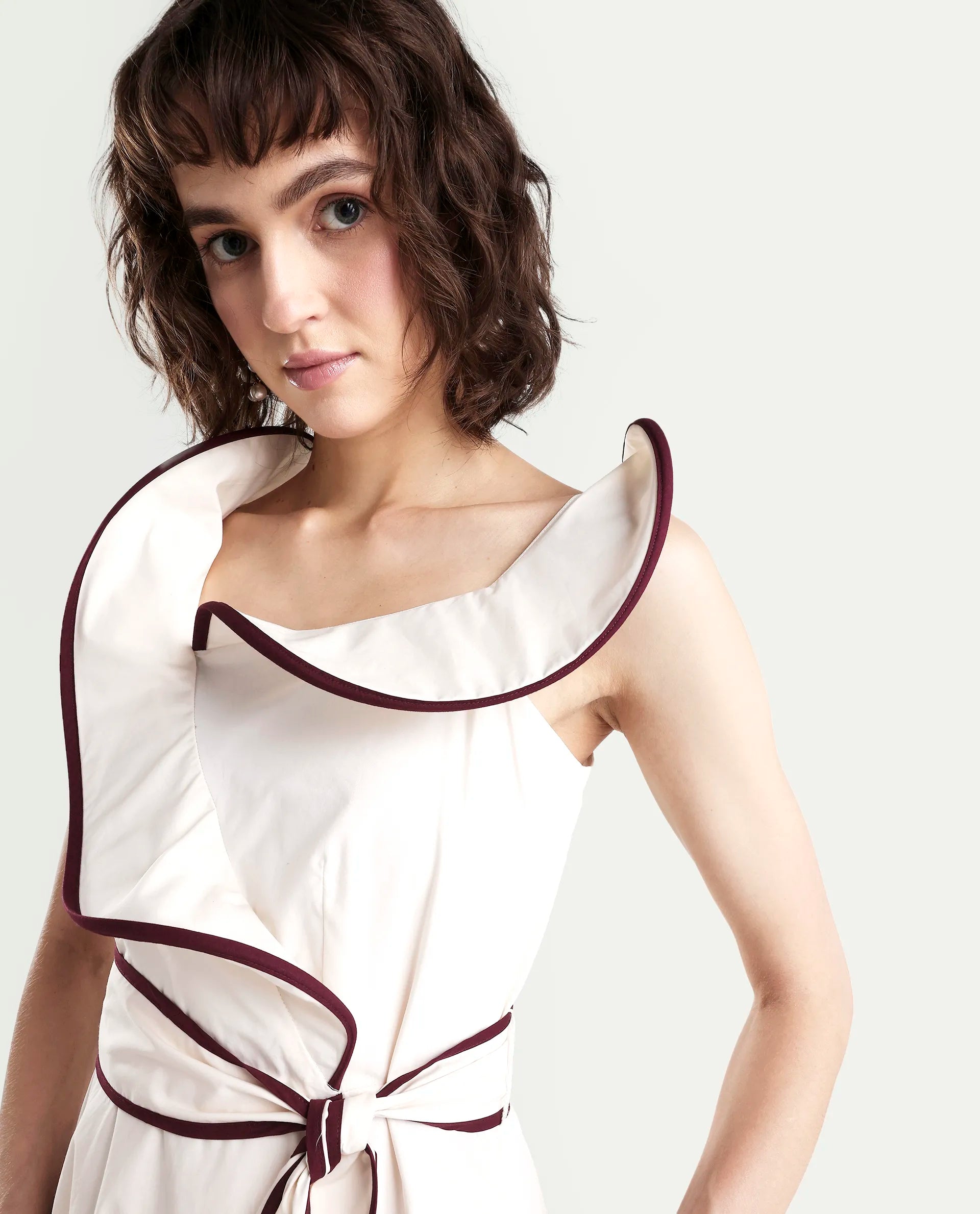 Rareism Women's Ashen Off White Cotton Sleeveless Fit And Flare Plain Dress