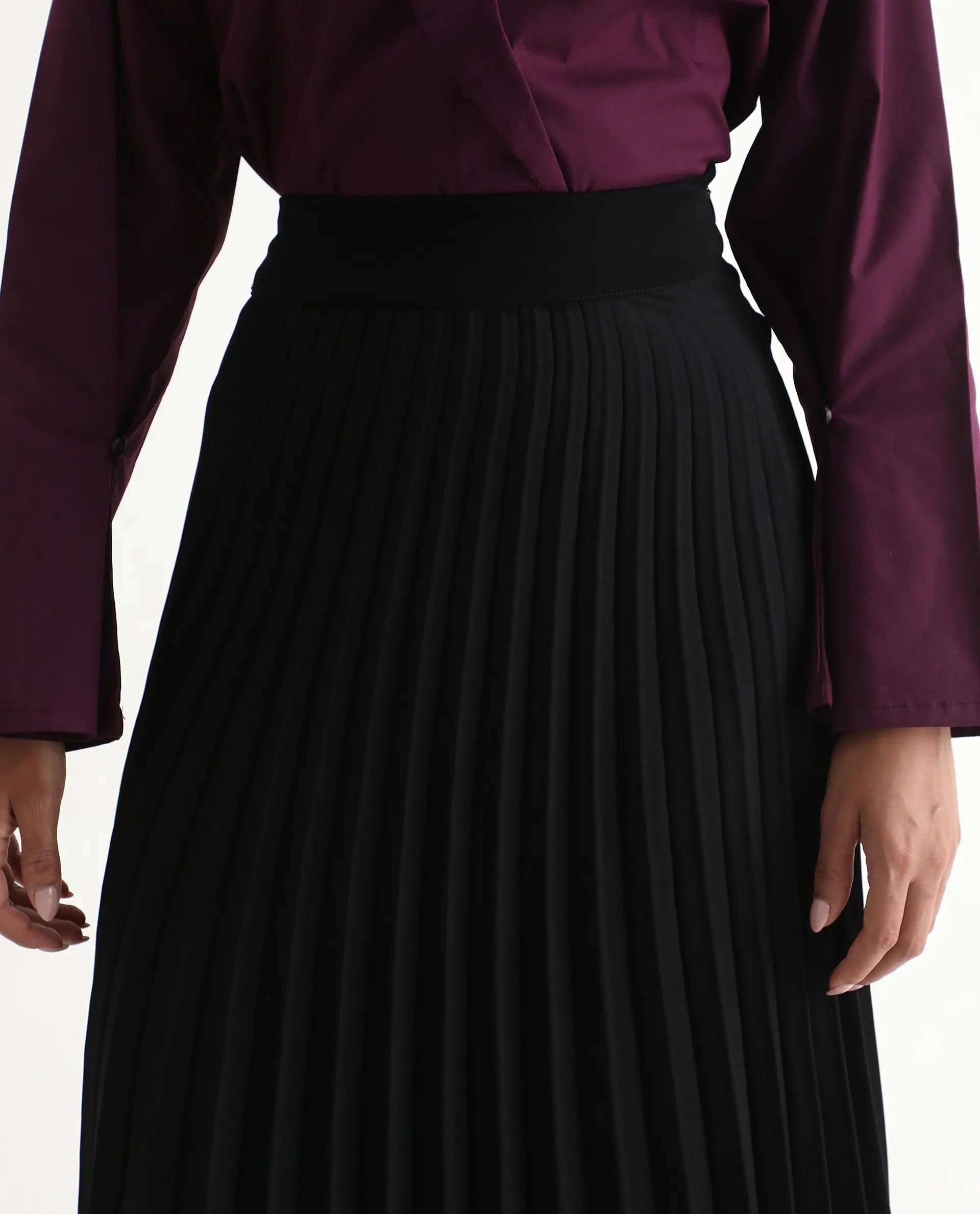 Rareism Women's Avid Black Polyester Flared Skirt