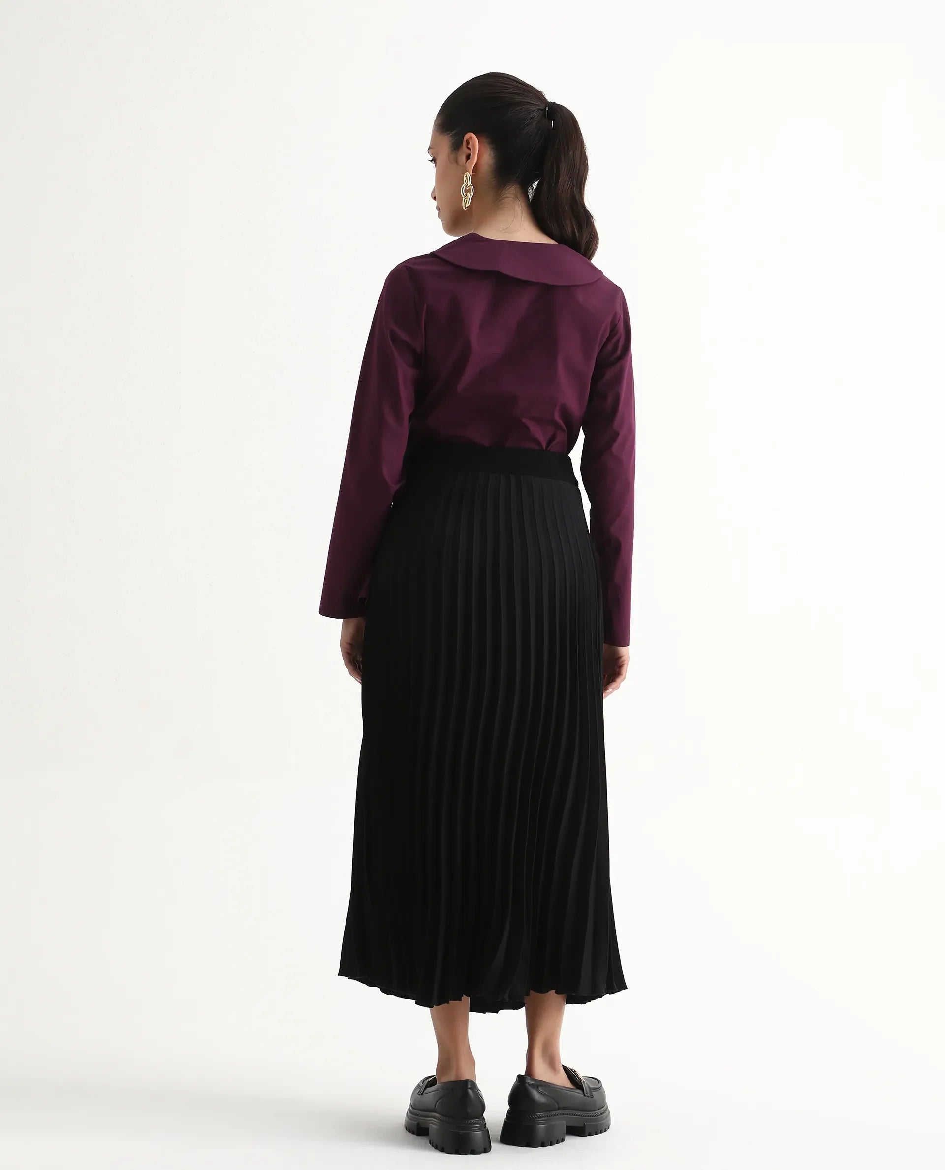 Rareism Women's Avid Black Polyester Flared Skirt