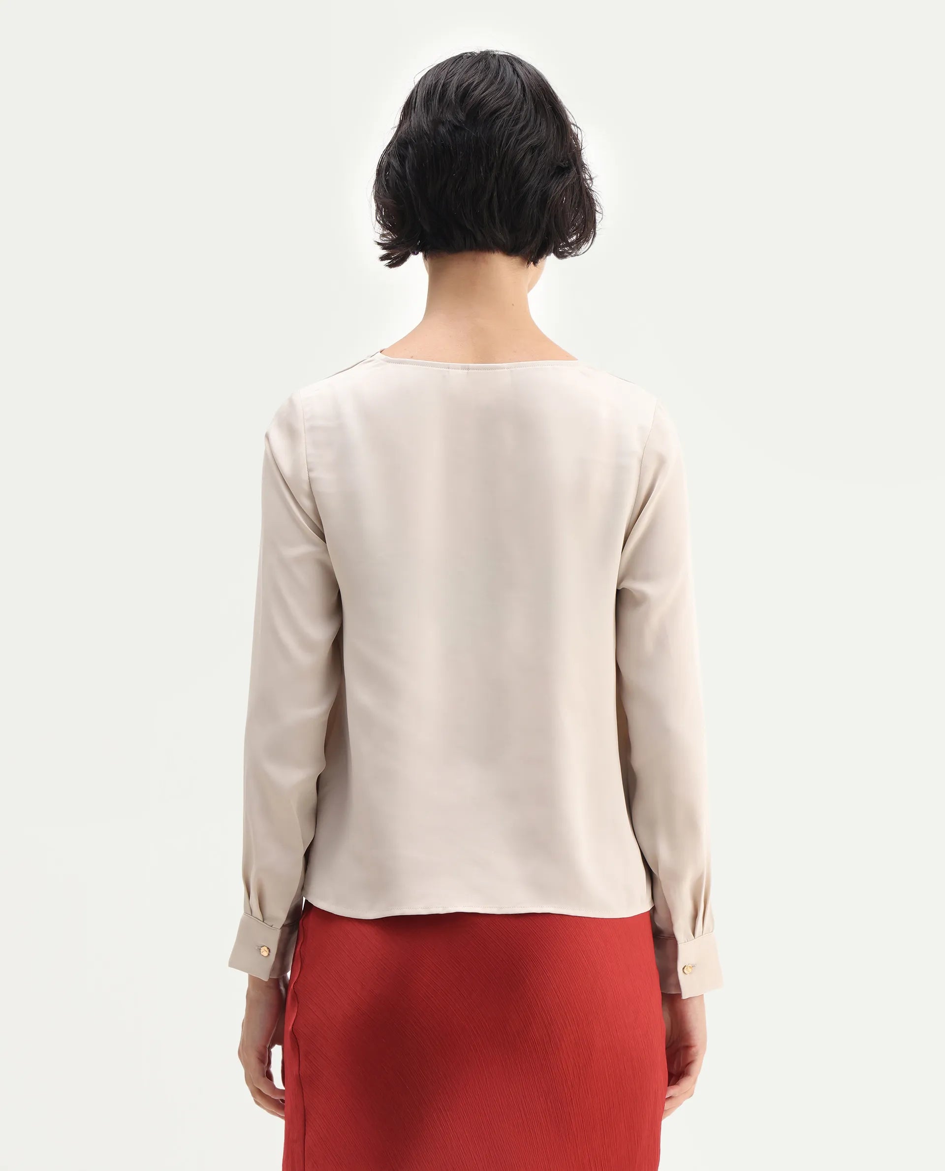 Rareism Women's Avier Beige Polyester Cowl Neck Regular Fit Plain Top