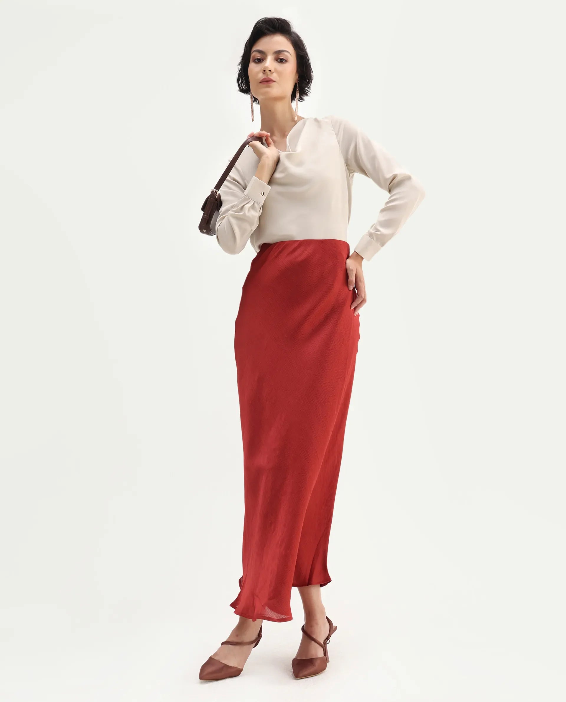 Rareism Women's Avier Beige Polyester Cowl Neck Regular Fit Plain Top