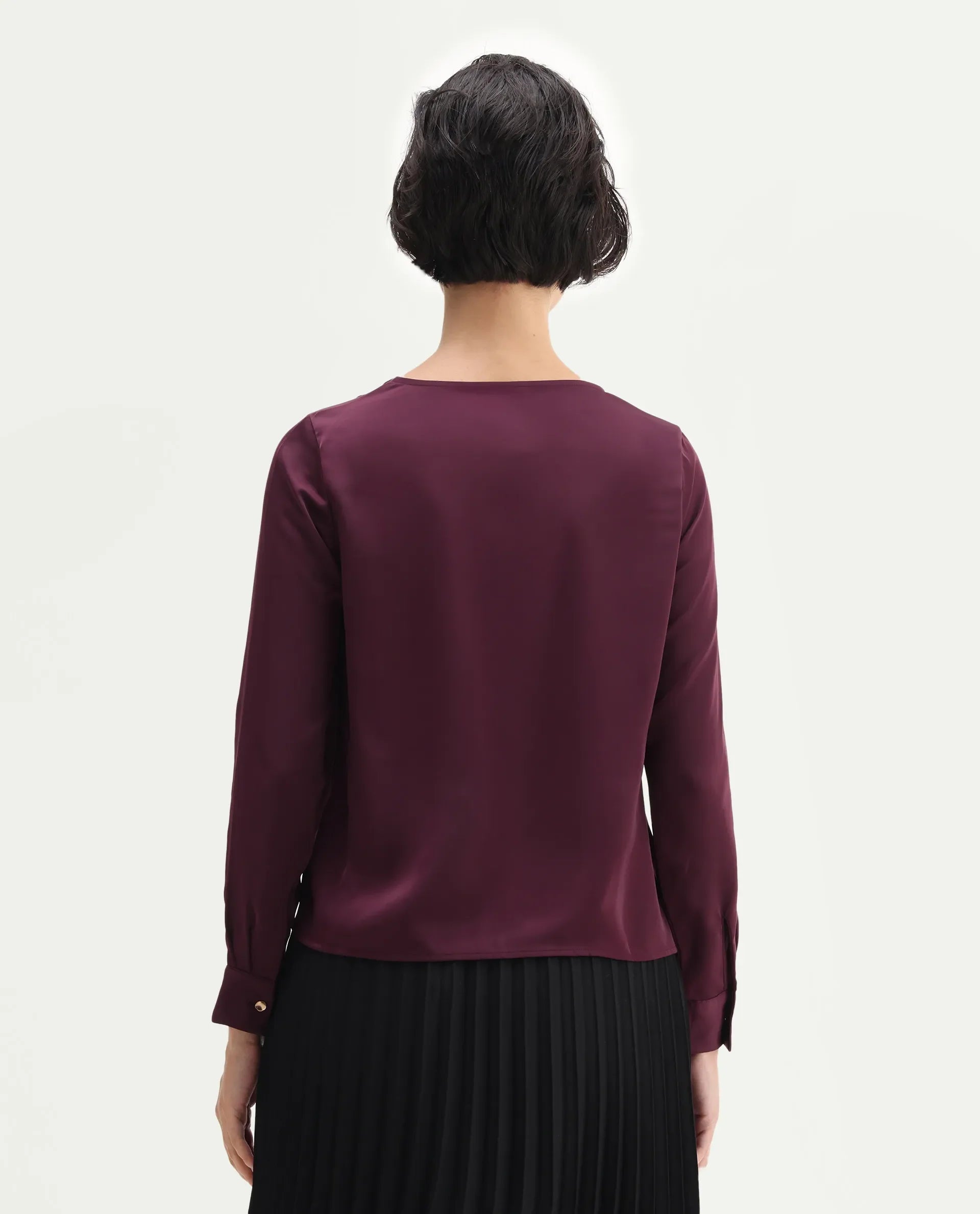 Rareism Women's Avier Maroon Polyester Cowl Neck Regular Fit Plain Top