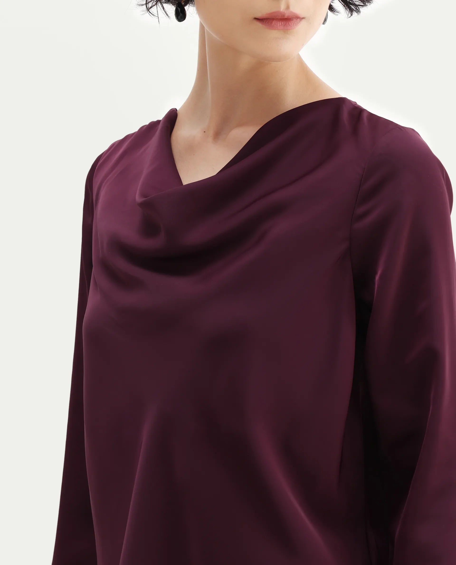 Rareism Women's Avier Maroon Polyester Cowl Neck Regular Fit Plain Top