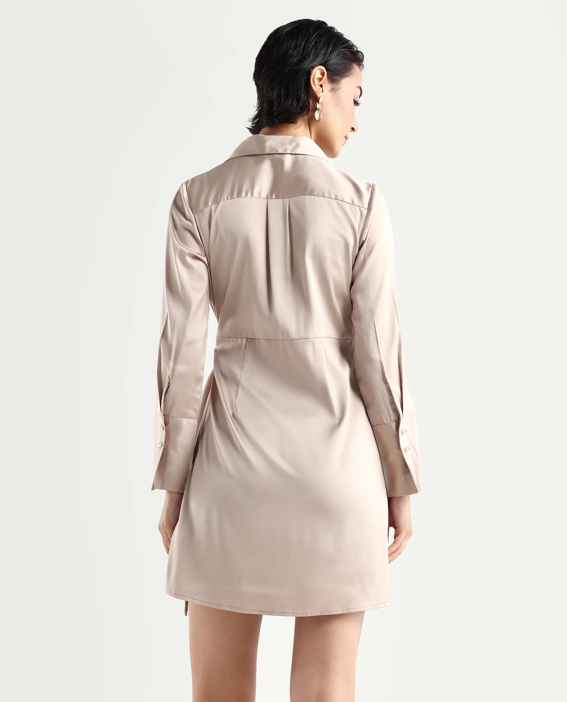 Rareism Women's Avigin Beige Polyester Fitted Mini Dress