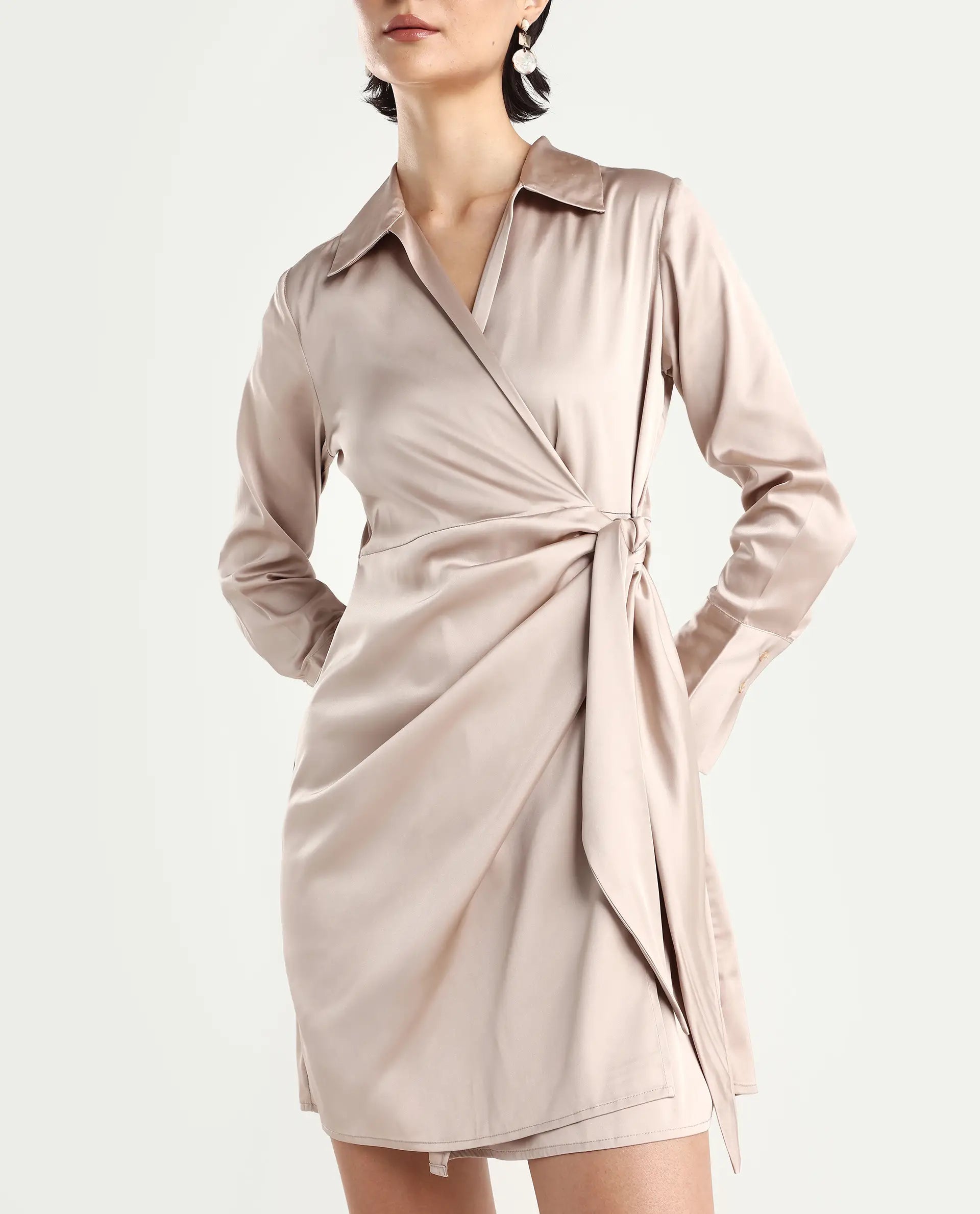 Rareism Women's Avigin Beige Polyester Fitted Mini Dress