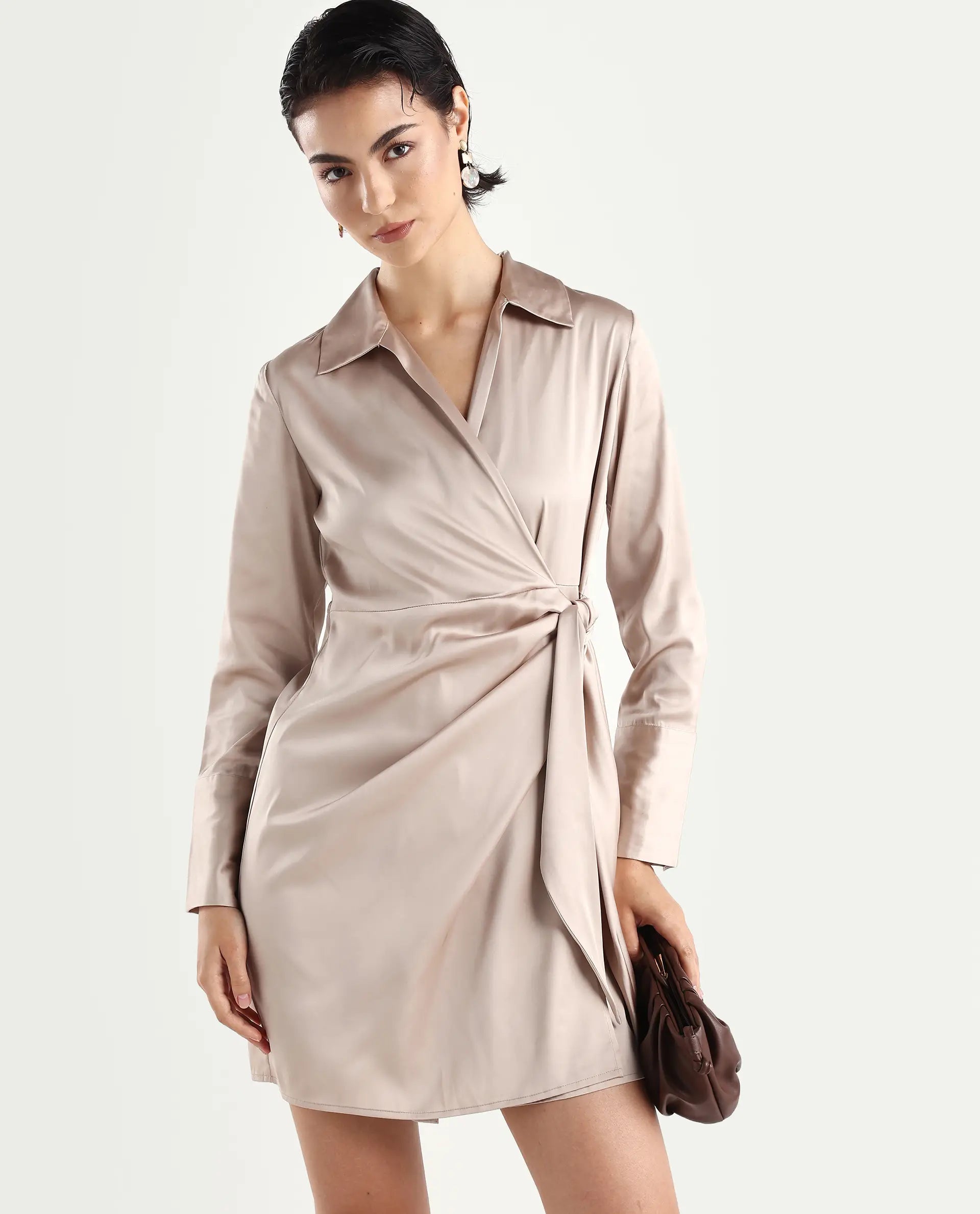 Rareism Women's Avigin Beige Polyester Fitted Mini Dress