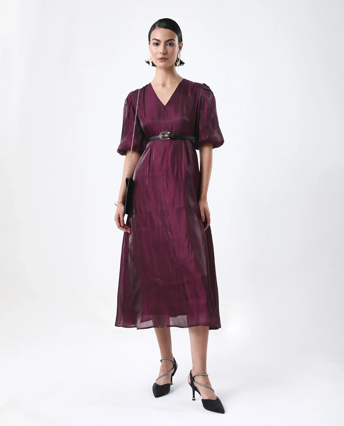 Rareism Women's Avilia Maroon Polyester Round Neck Fit And Flare Plain Midi Dress