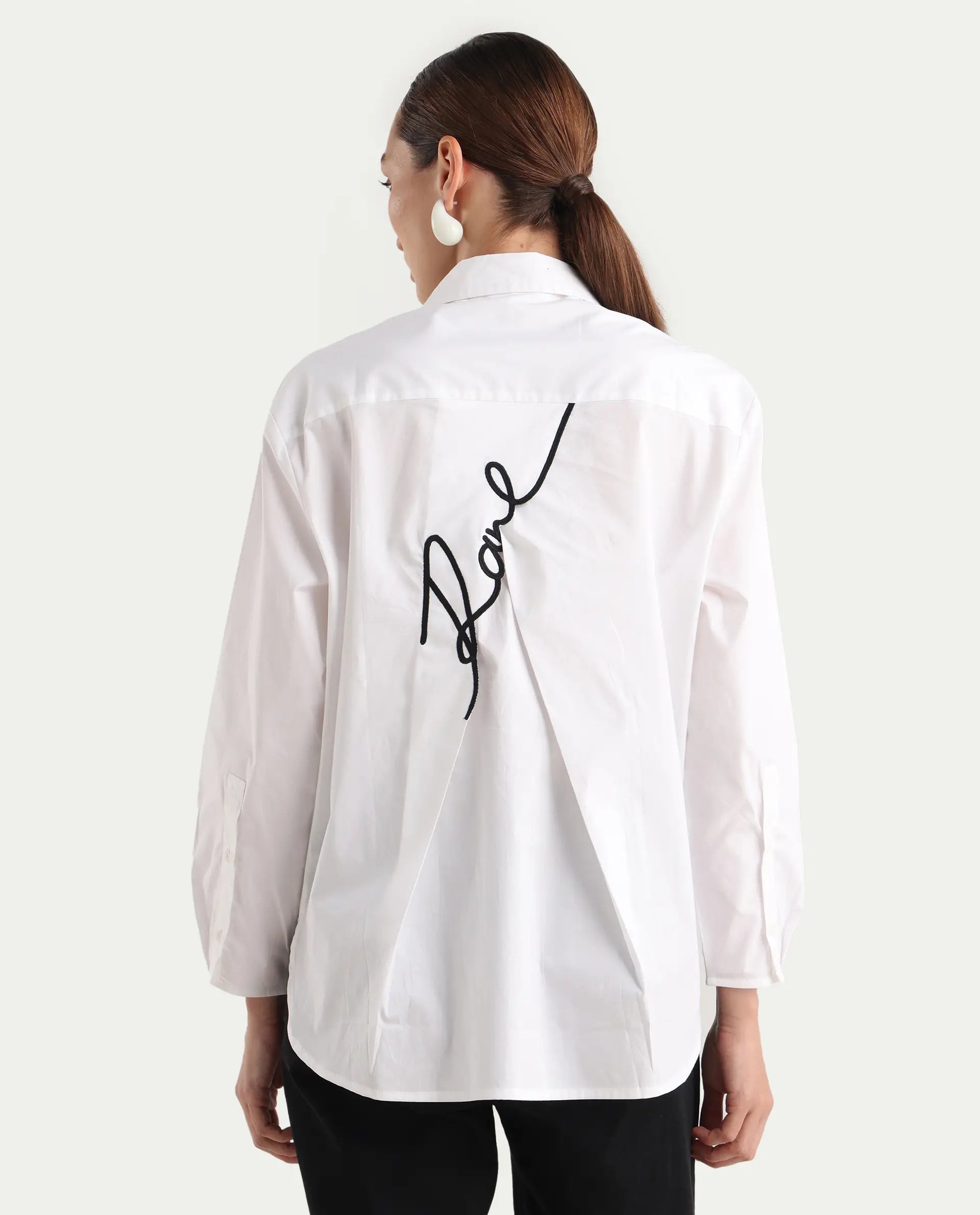 Rareism Women's Avilon Pastel White Cotton Blend Spread Collar Boxy Plain Shirt