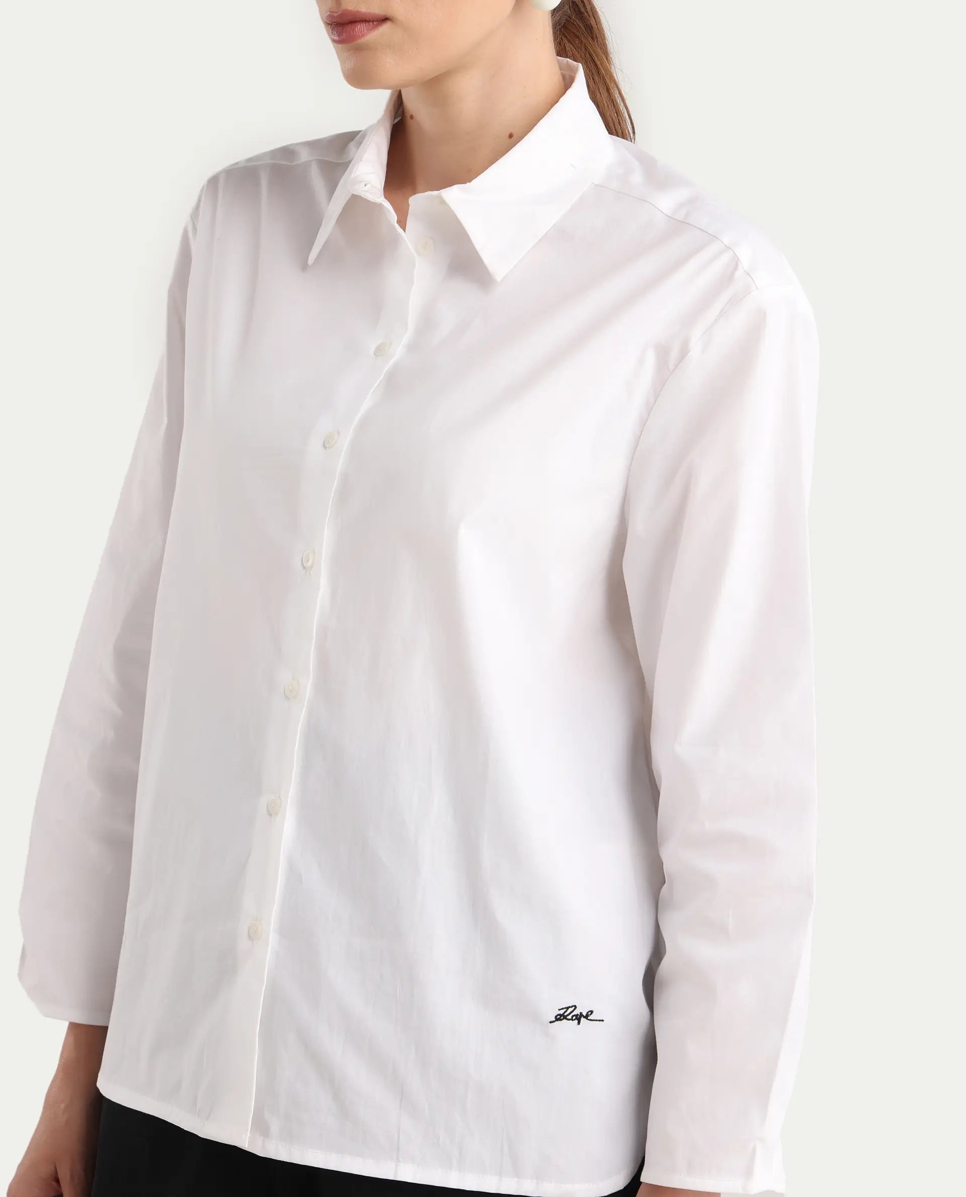 Rareism Women's Avilon Pastel White Cotton Blend Spread Collar Boxy Plain Shirt