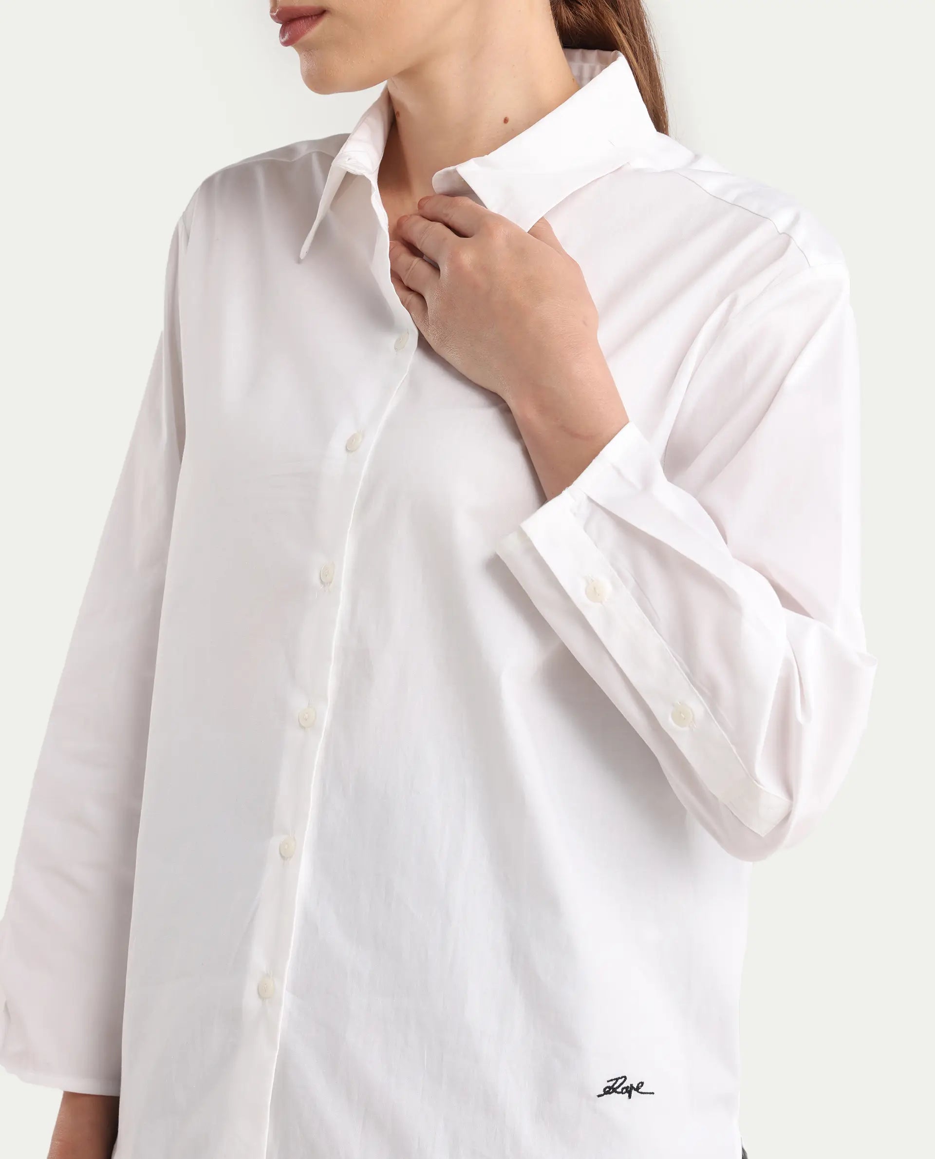 Rareism Women's Avilon Pastel White Cotton Blend Spread Collar Boxy Plain Shirt