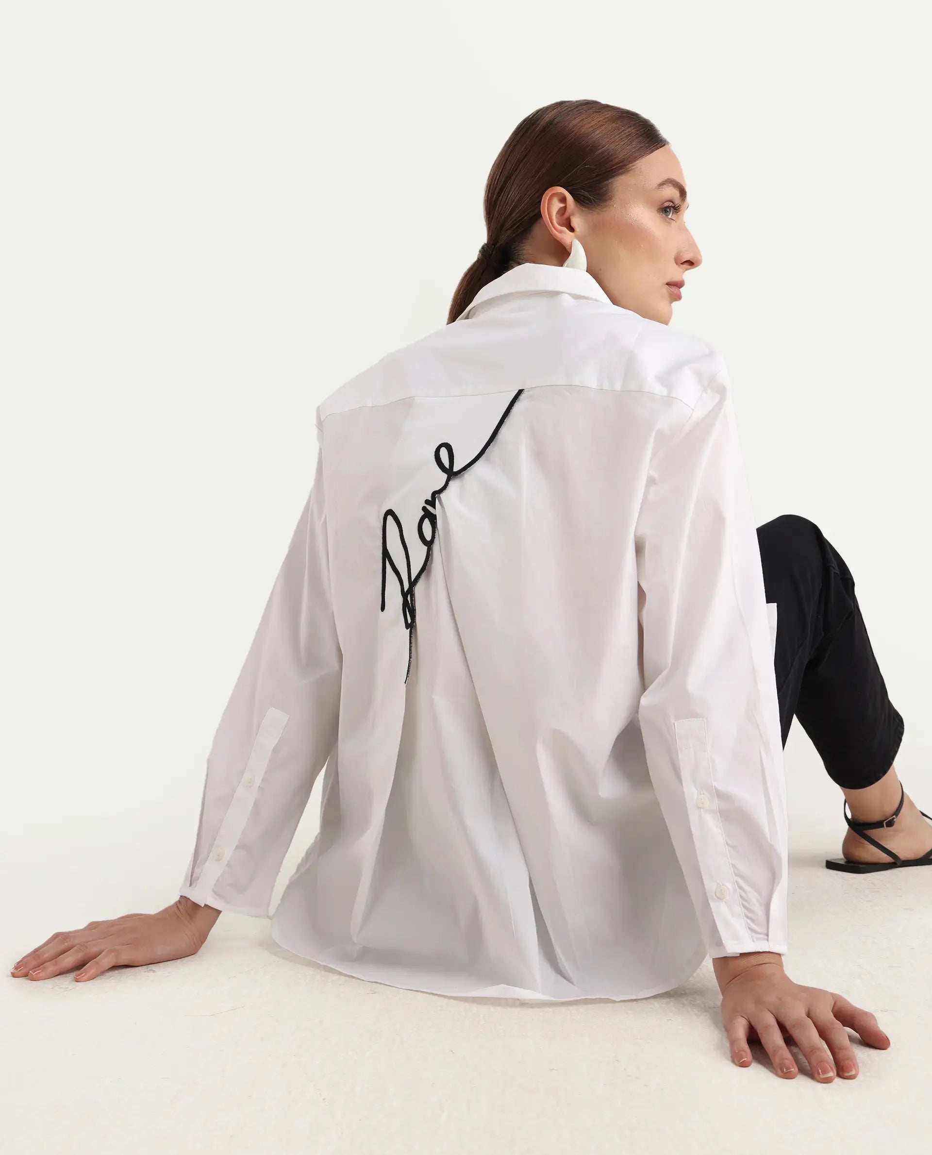 Rareism Women's Avilon Pastel White Cotton Blend Spread Collar Boxy Plain Shirt