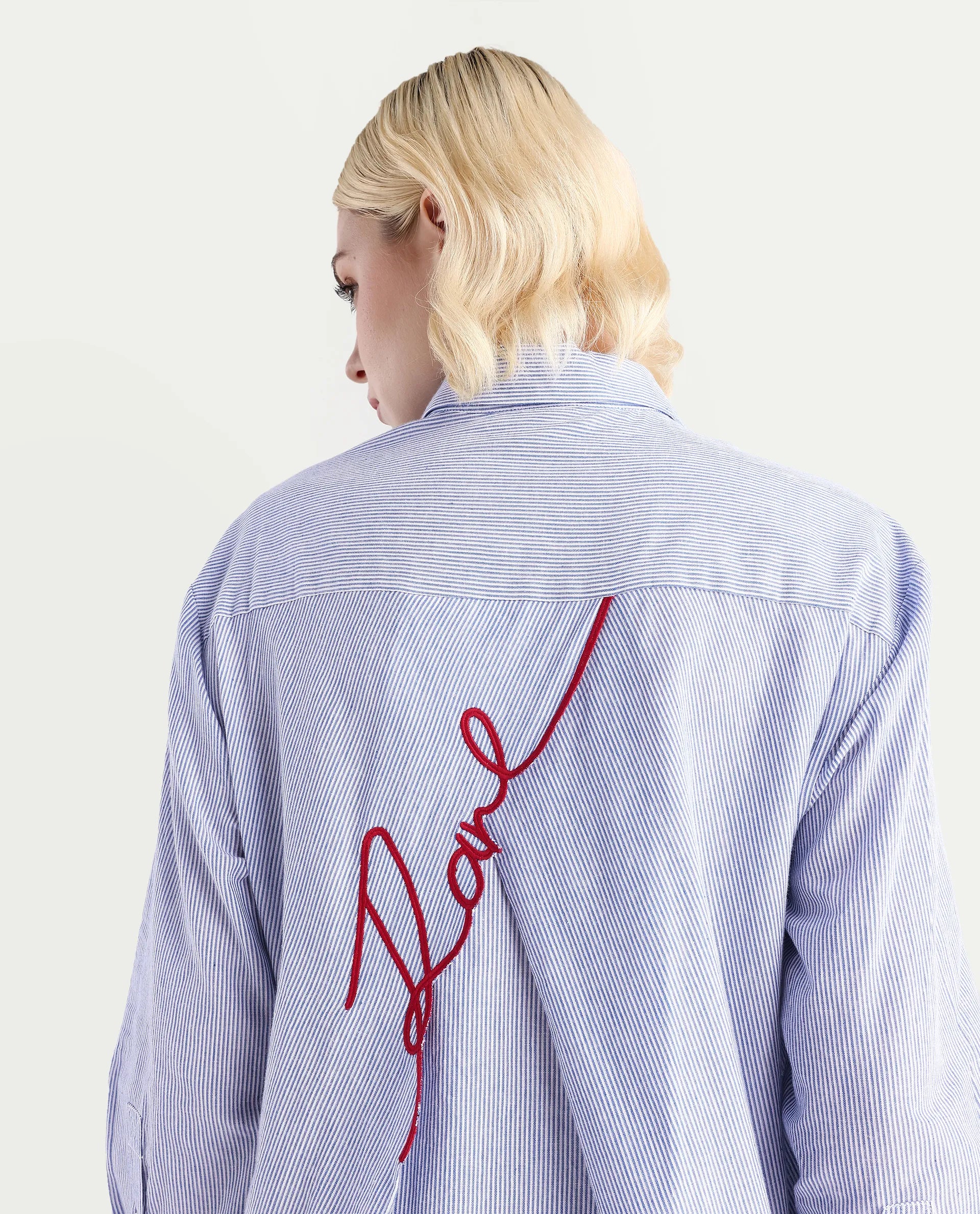 Rareism Women's Avilony Light Blue Cotton Spread Collar Boxy Fit Shirt