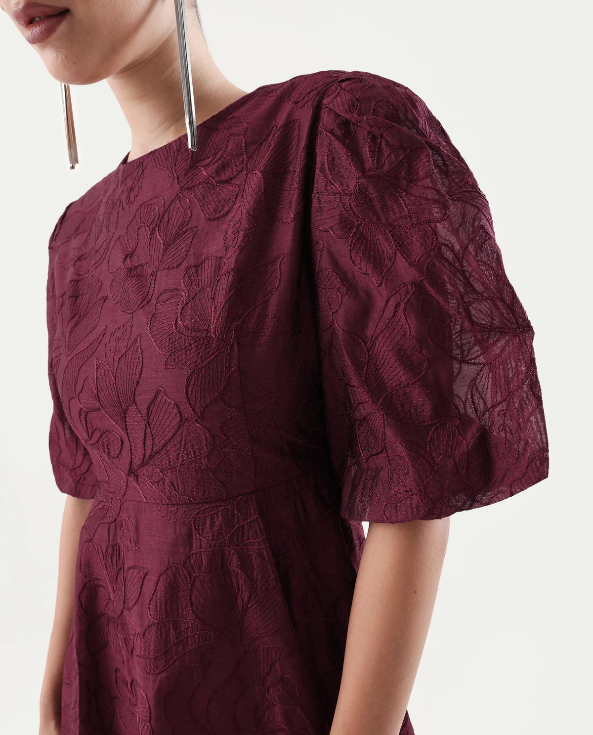 Rareism Women's Avind Maroon Viscose Blend Round Neck Fit And Flare Plain Dress
