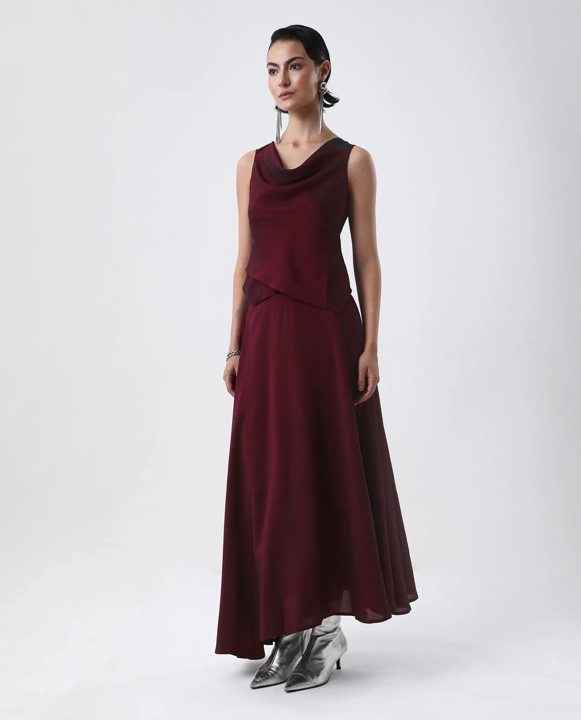 Rareism Women's Avinij B Maroon Polyester Flared Skirt