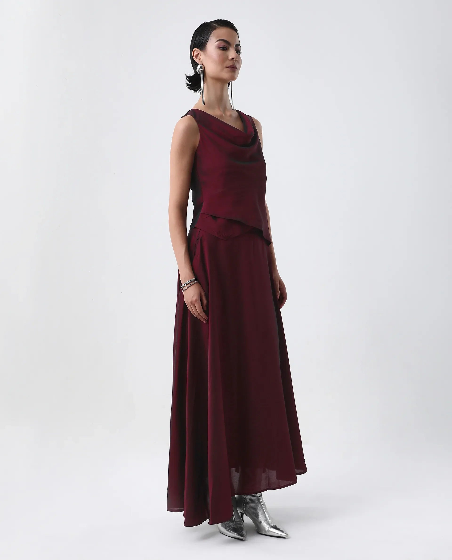 Rareism Women's Avinij B Maroon Polyester Flared Skirt