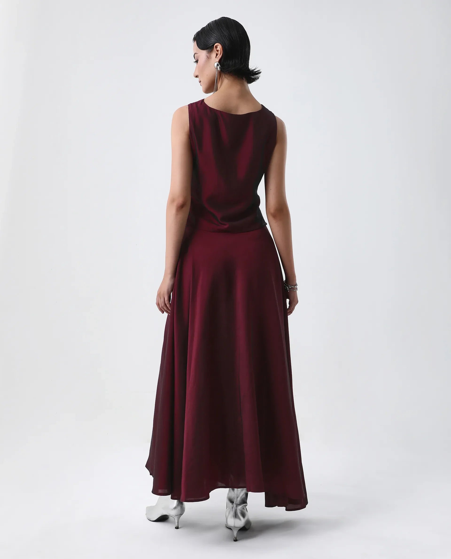 Rareism Women's Avinij B Maroon Polyester Flared Skirt