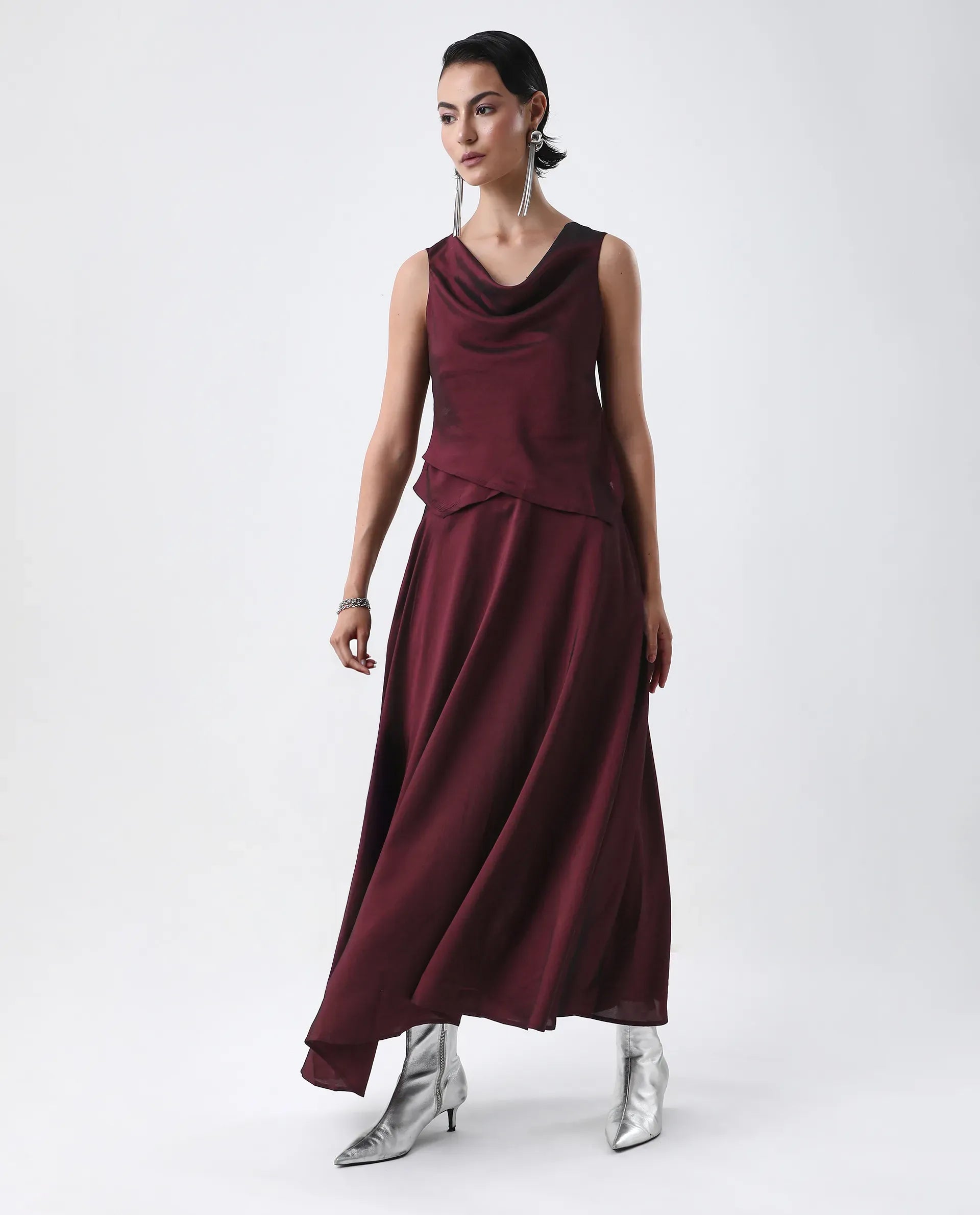 Rareism Women's Avnij T Maroon Polyester Cowl Top