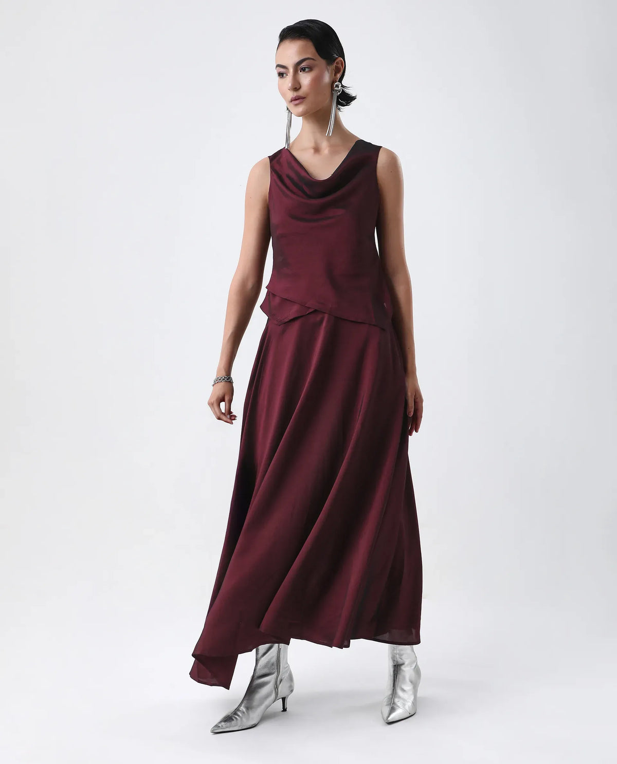 Rareism Women's Avnij T Maroon Polyester Cowl Top