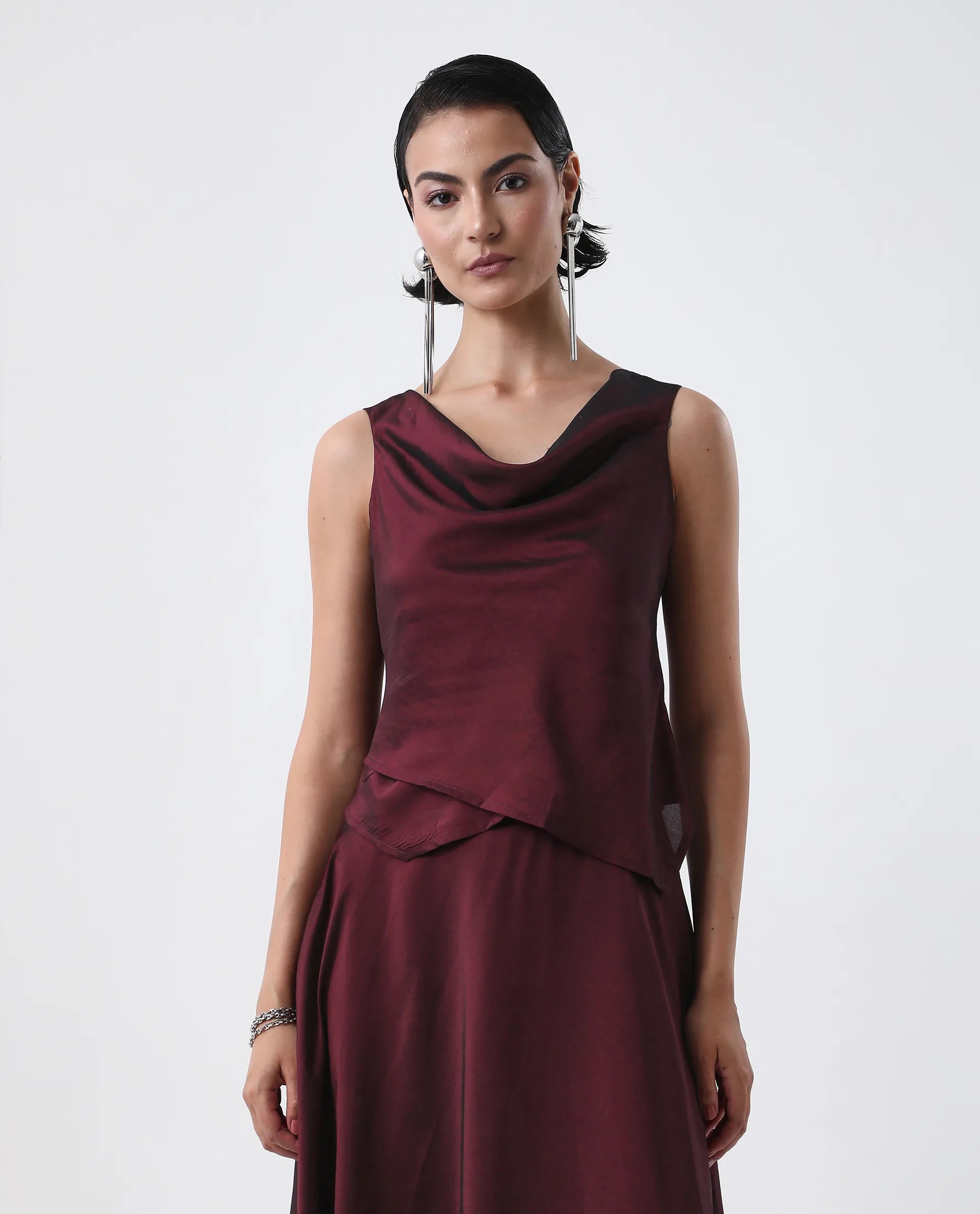 Rareism Women's Avnij T Maroon Polyester Cowl Top