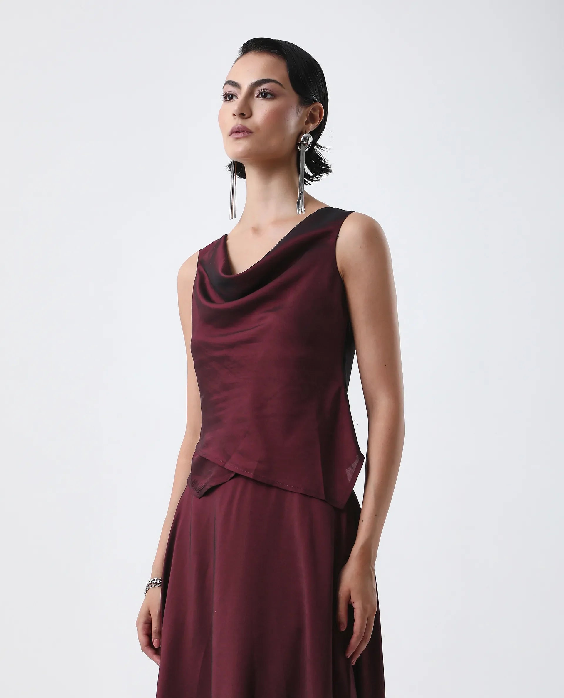 Rareism Women's Avnij T Maroon Polyester Cowl Top