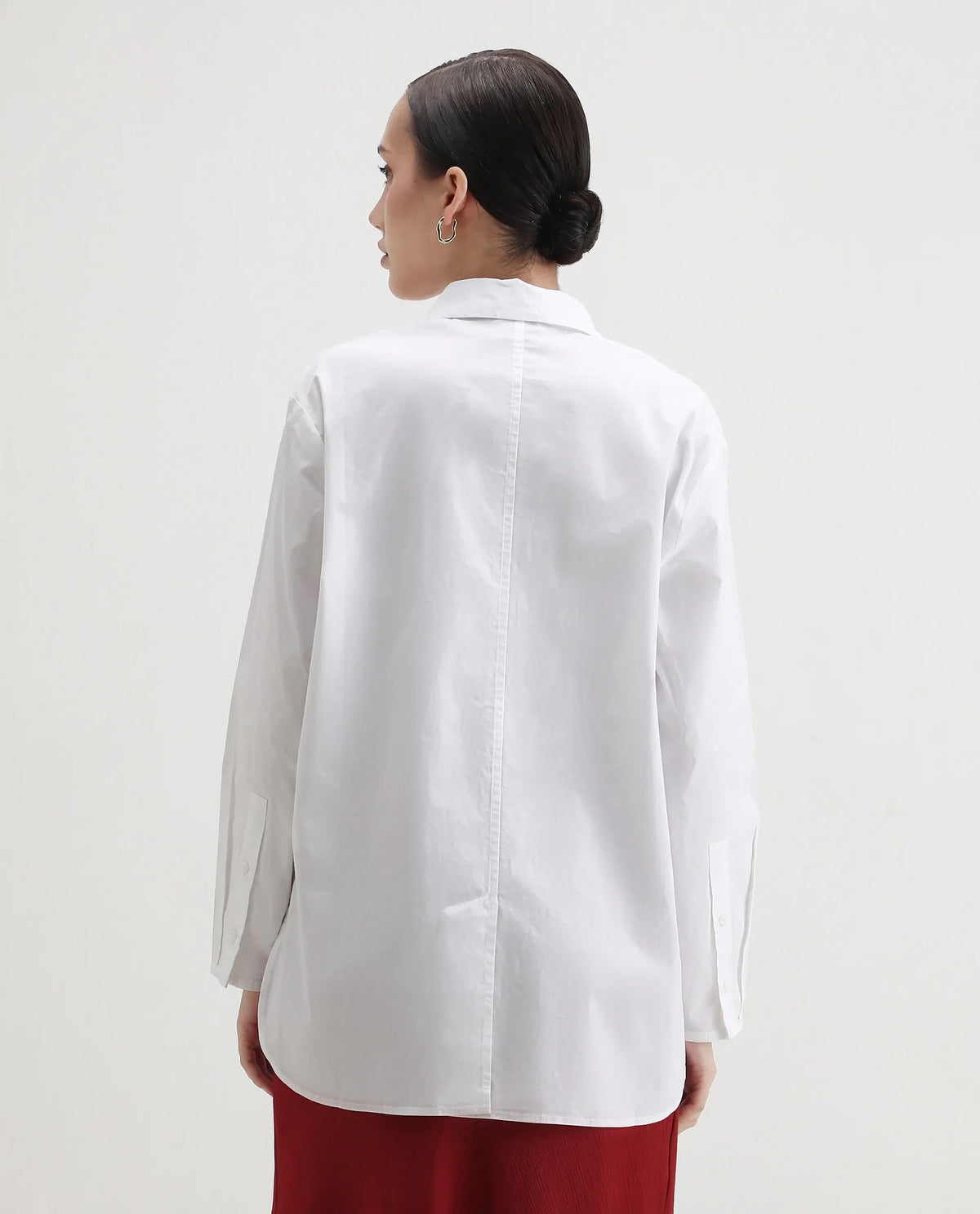 Rareism Women's Avion White Cotton Blend Collared Neck Boxy Fit Shirt