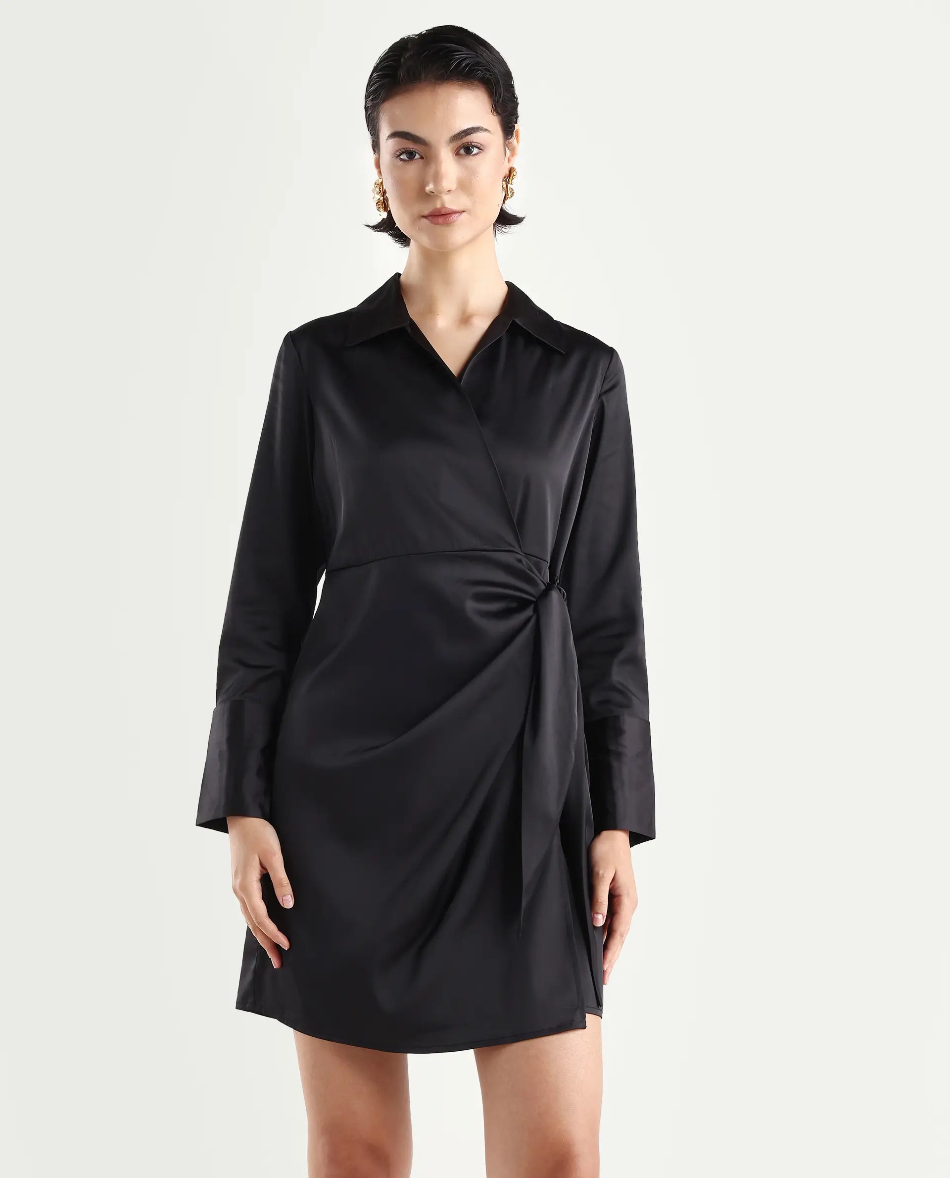 Rareism Women's Avipal Black Polyester Striaght Mini Dress