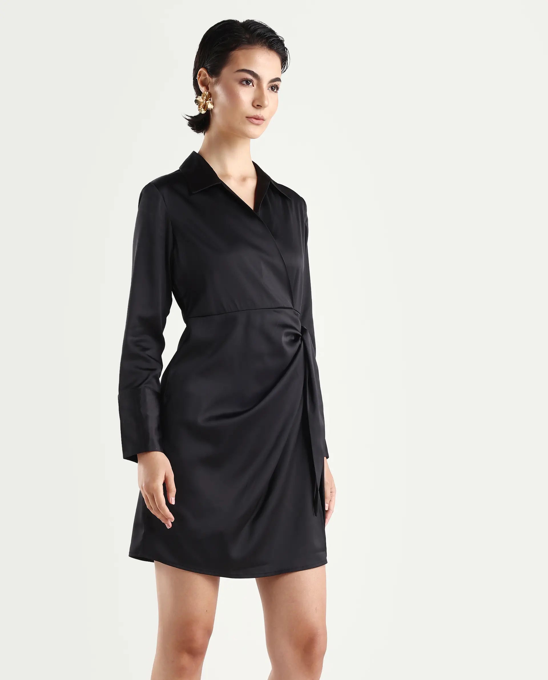 Rareism Women's Avipal Black Polyester Striaght Mini Dress