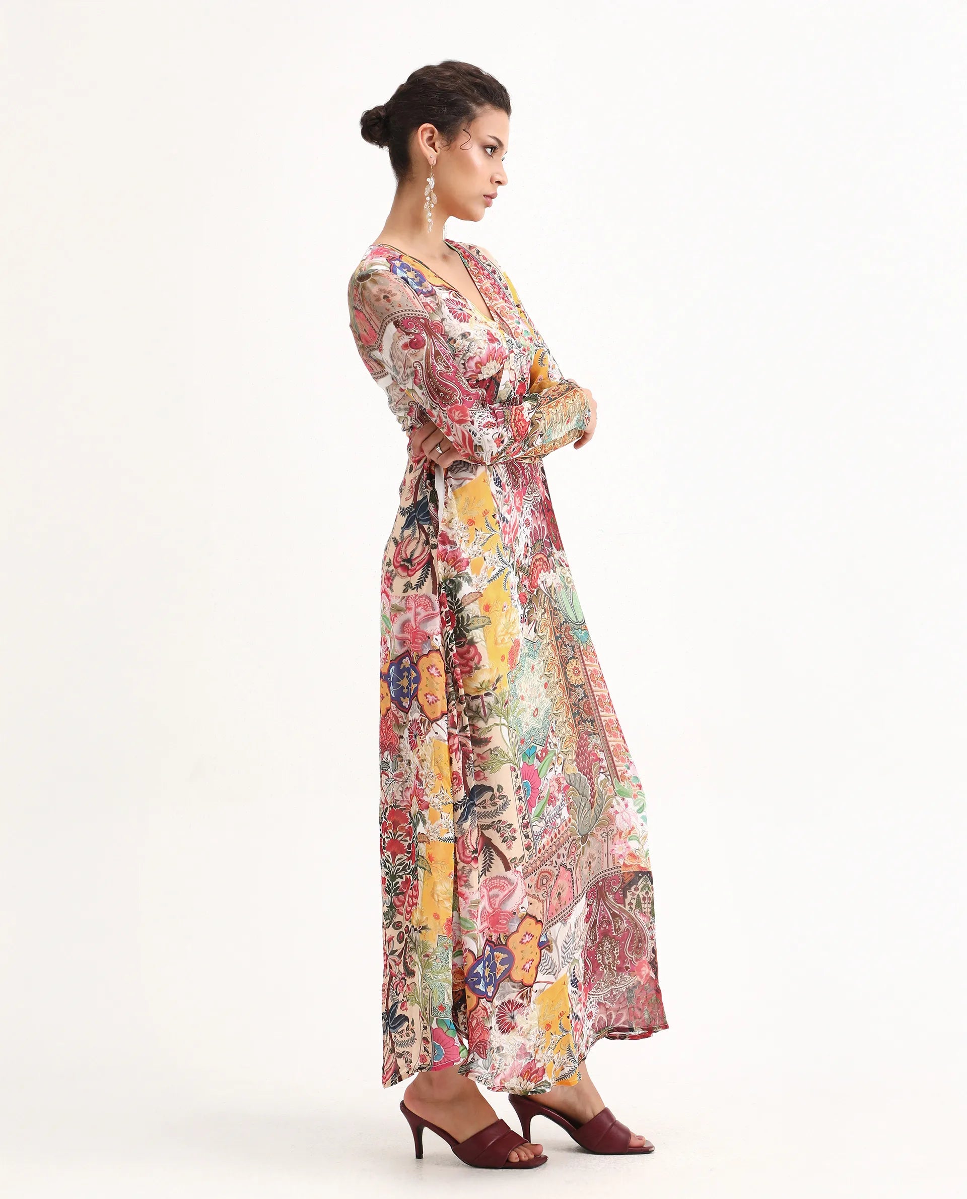 Rareism Women's Avirin Multi Viscose V-Neck Fit And Flare Abstract Print Dress