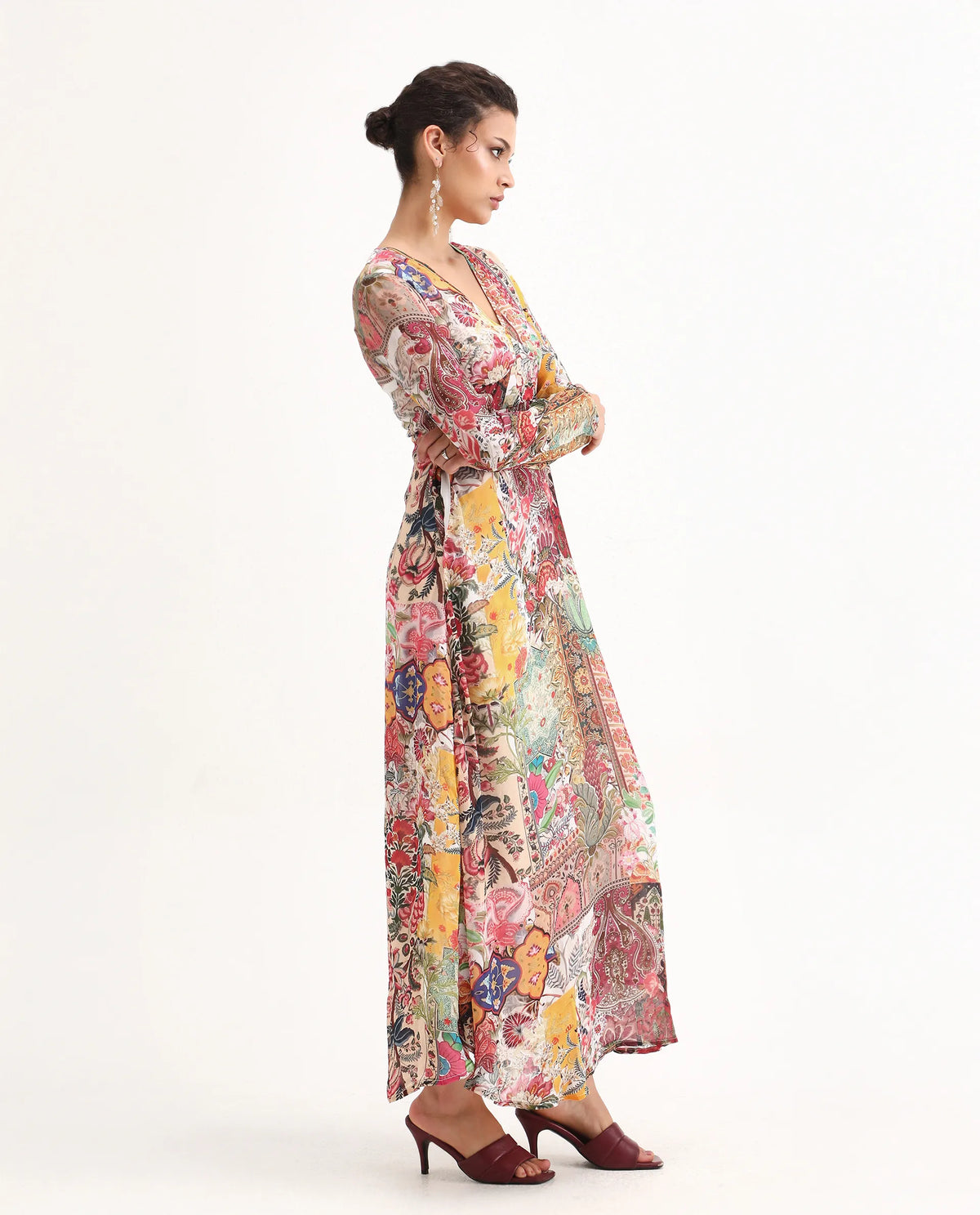 Rareism Women's Avirin Multi Viscose V-Neck Fit And Flare Abstract Print Dress