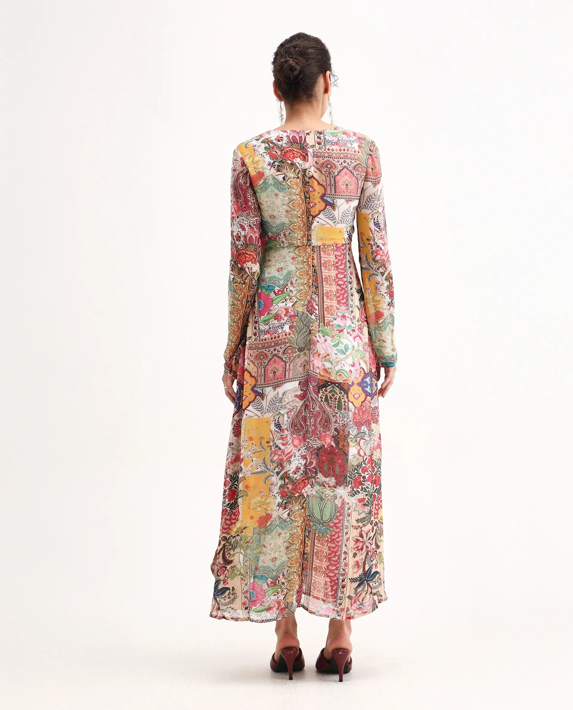 Rareism Women's Avirin Multi Viscose V-Neck Fit And Flare Abstract Print Dress