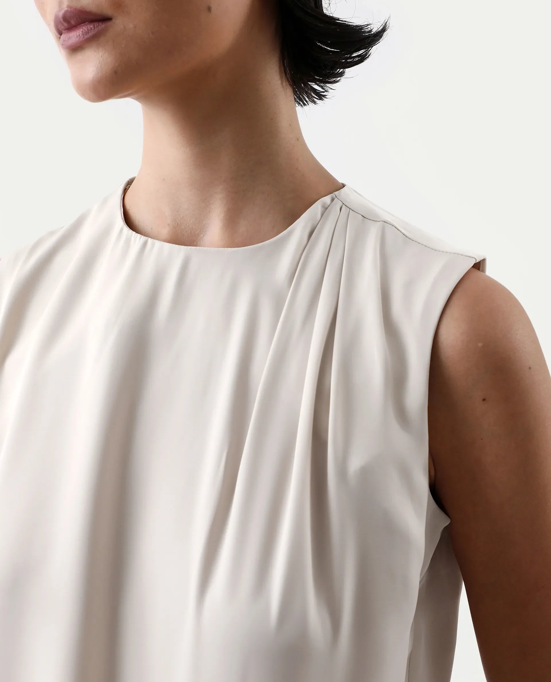 Rareism Women's Aviso Beige Polyester Round Neck Regular Fit Plain Top