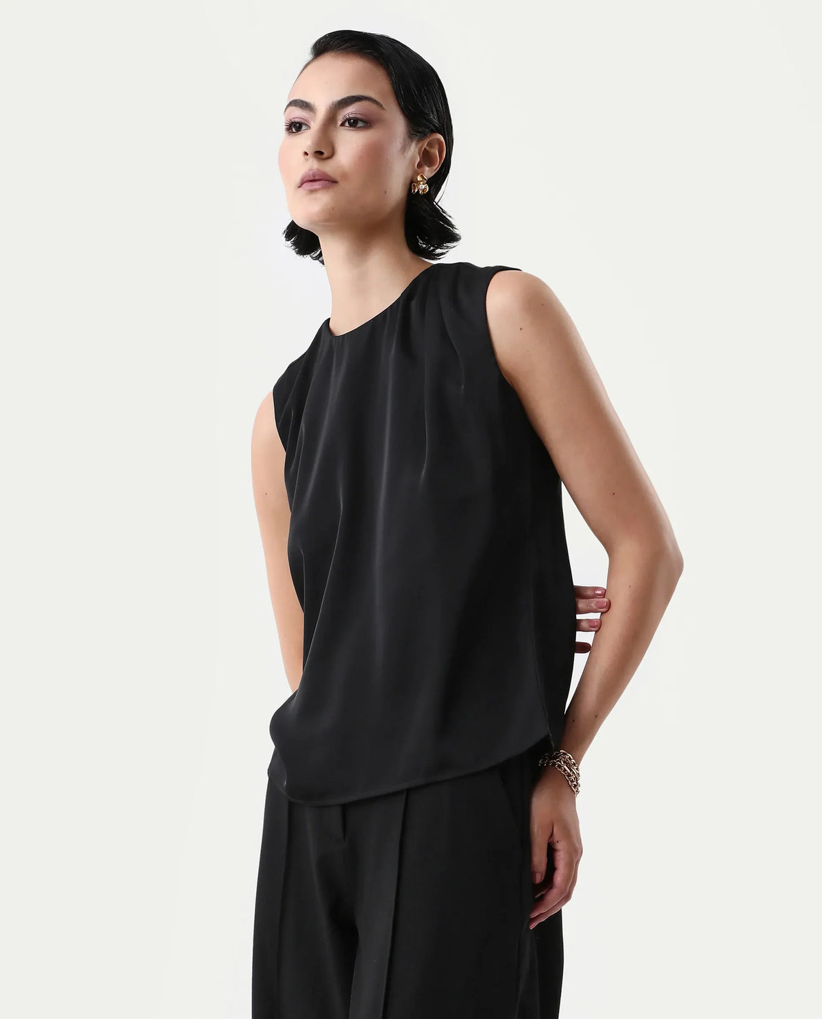 Rareism Women's Aviso Black Polyester Round Neck Regular Fit Plain Top