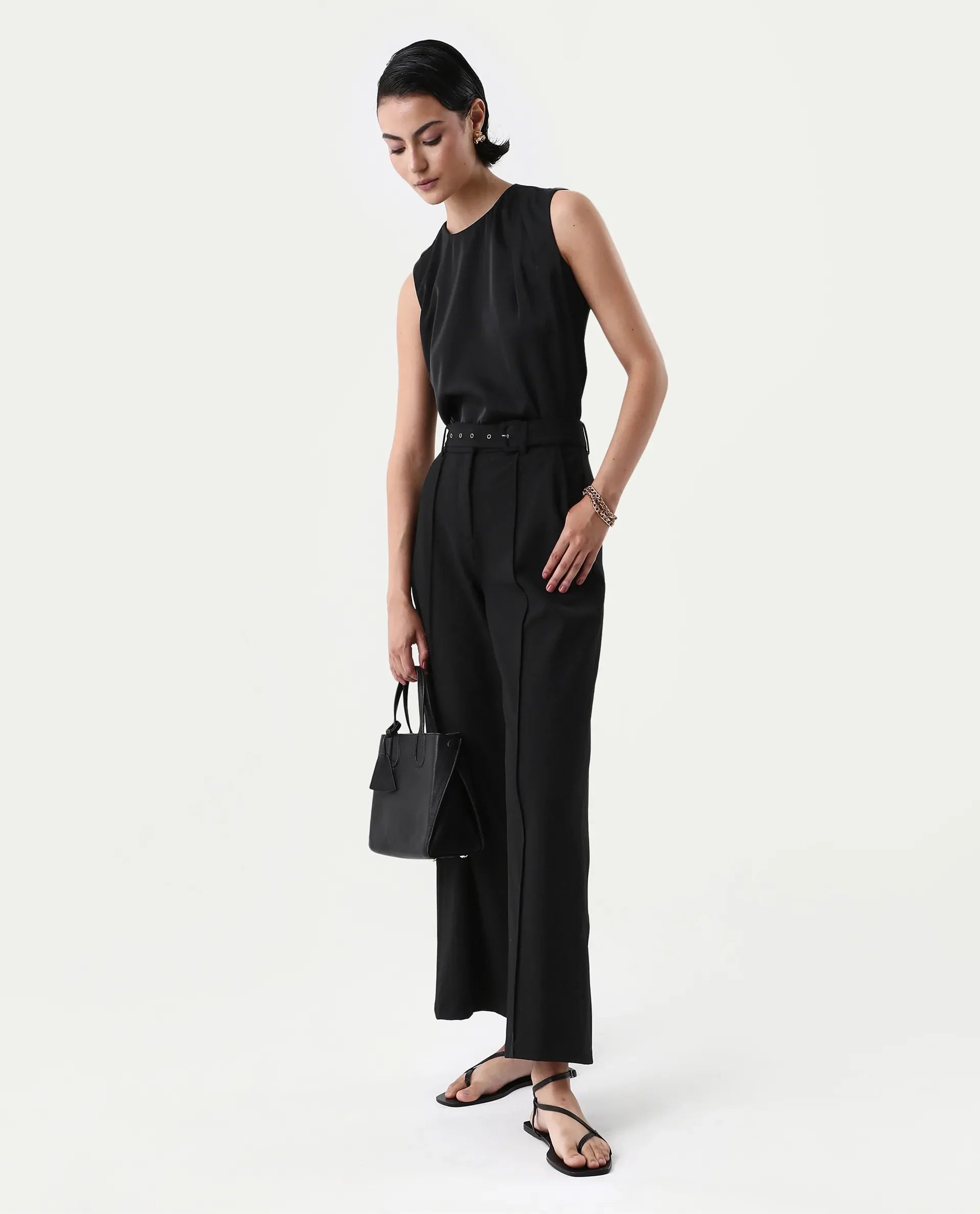 Rareism Women's Aviso Black Polyester Round Neck Regular Fit Plain Top