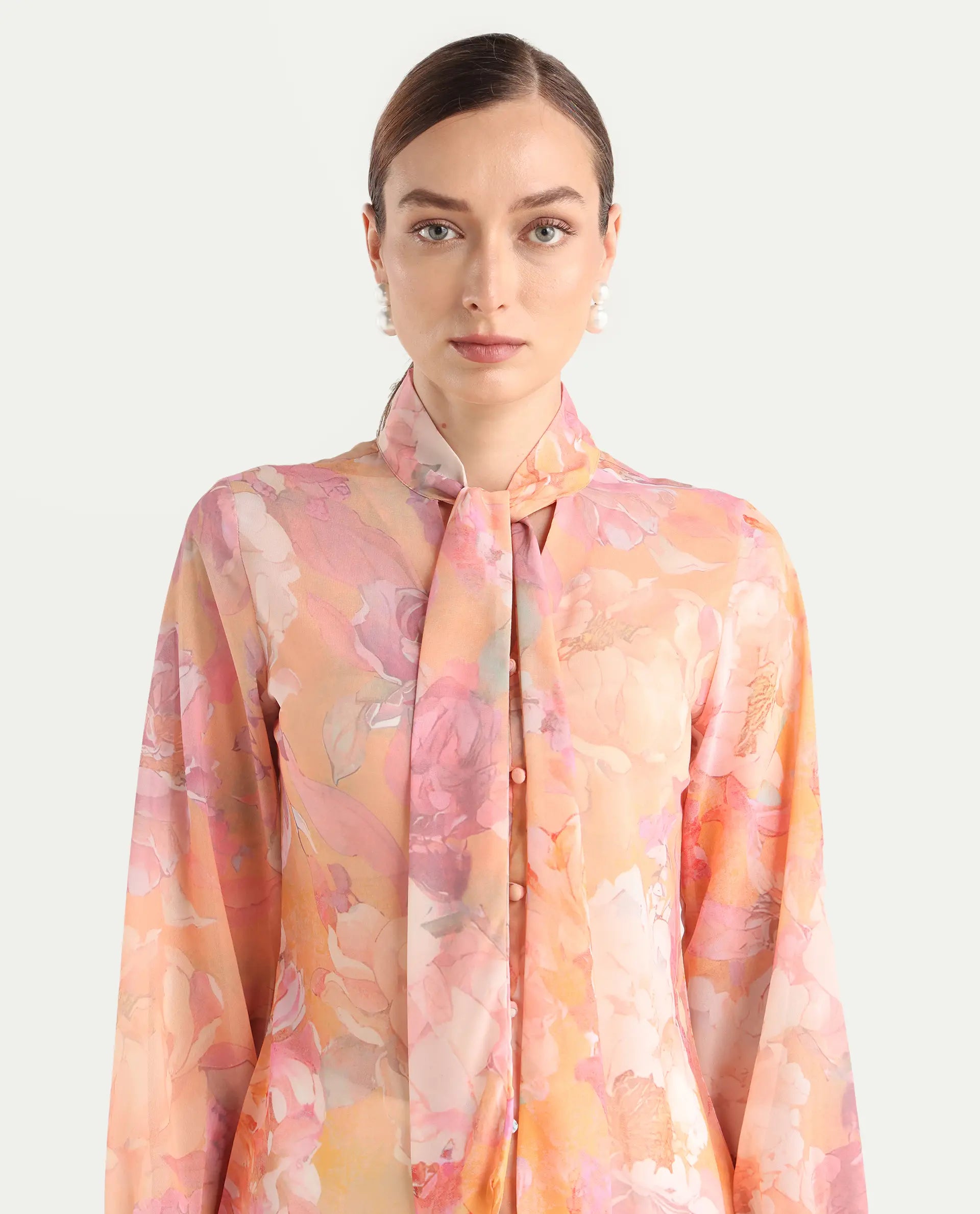 Rareism Women's Avoin Light Multi Polyester Tie-Up Regular Floral Print Top