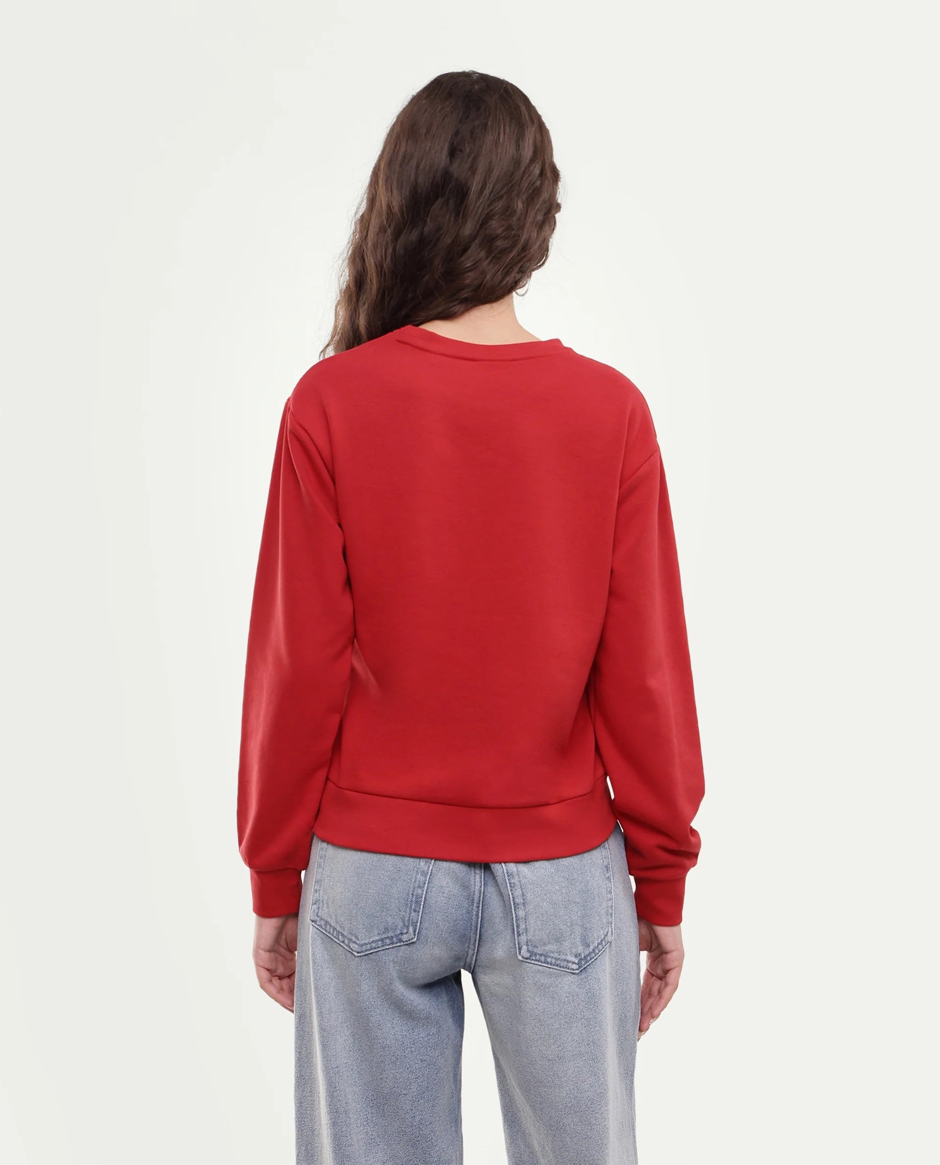 Rareism Women's Pluck Red Cotton Blend Pull-On Relaxed Fit Printed Sweatshirt