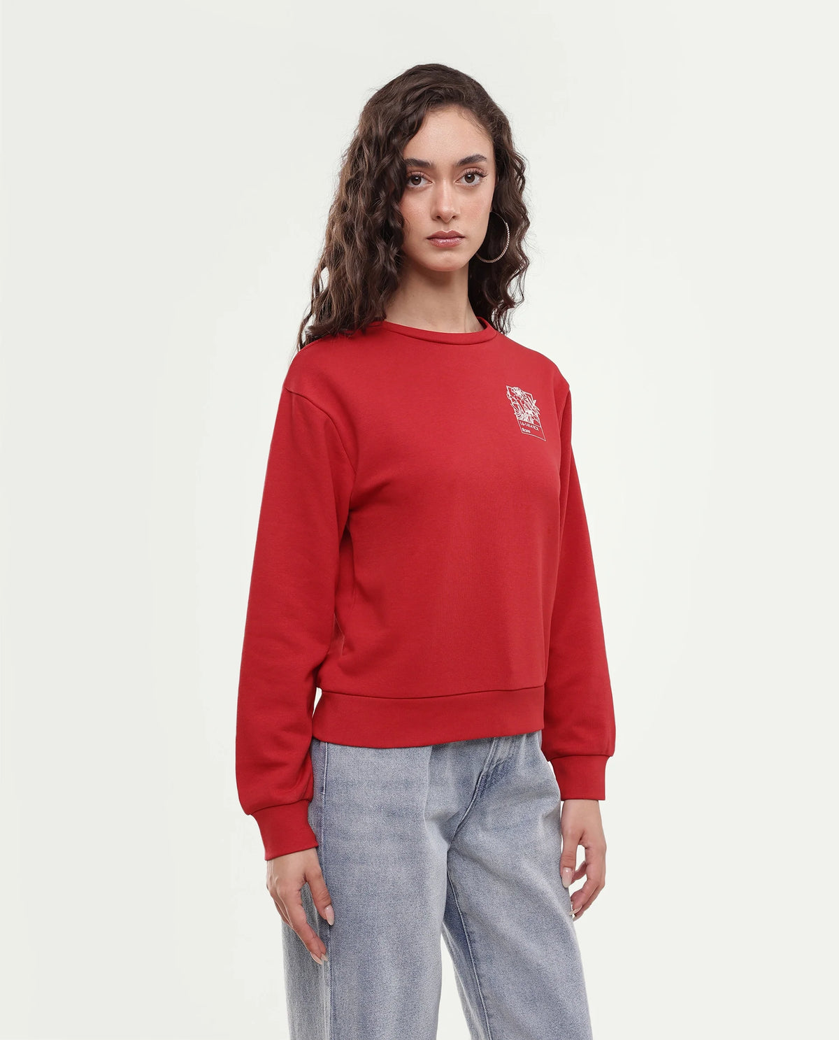 Rareism Women's Pluck Red Cotton Blend Pull-On Relaxed Fit Printed Sweatshirt