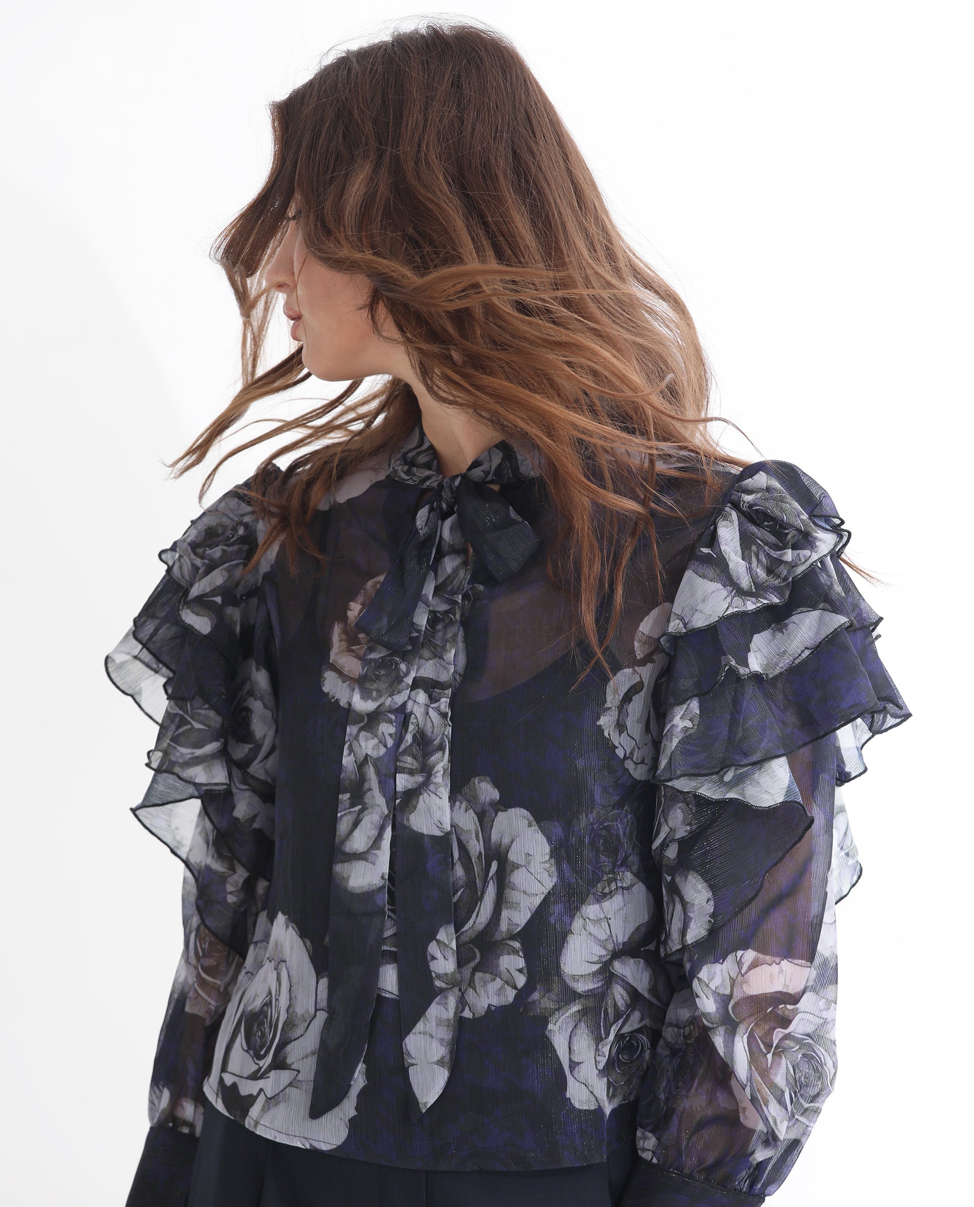 Rareism Women's Ayka Dusky Purple Polyester V-Neck Floral Print Cuffed Sleeve Regular Fit Top