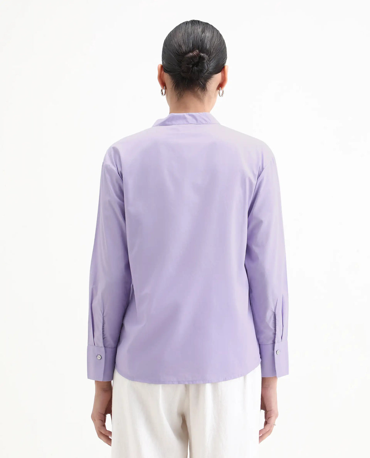 Rareism Women's Aytac Light Purple Cotton Mandarin Collar Plain Cuffed Sleeve Regular Fit Top