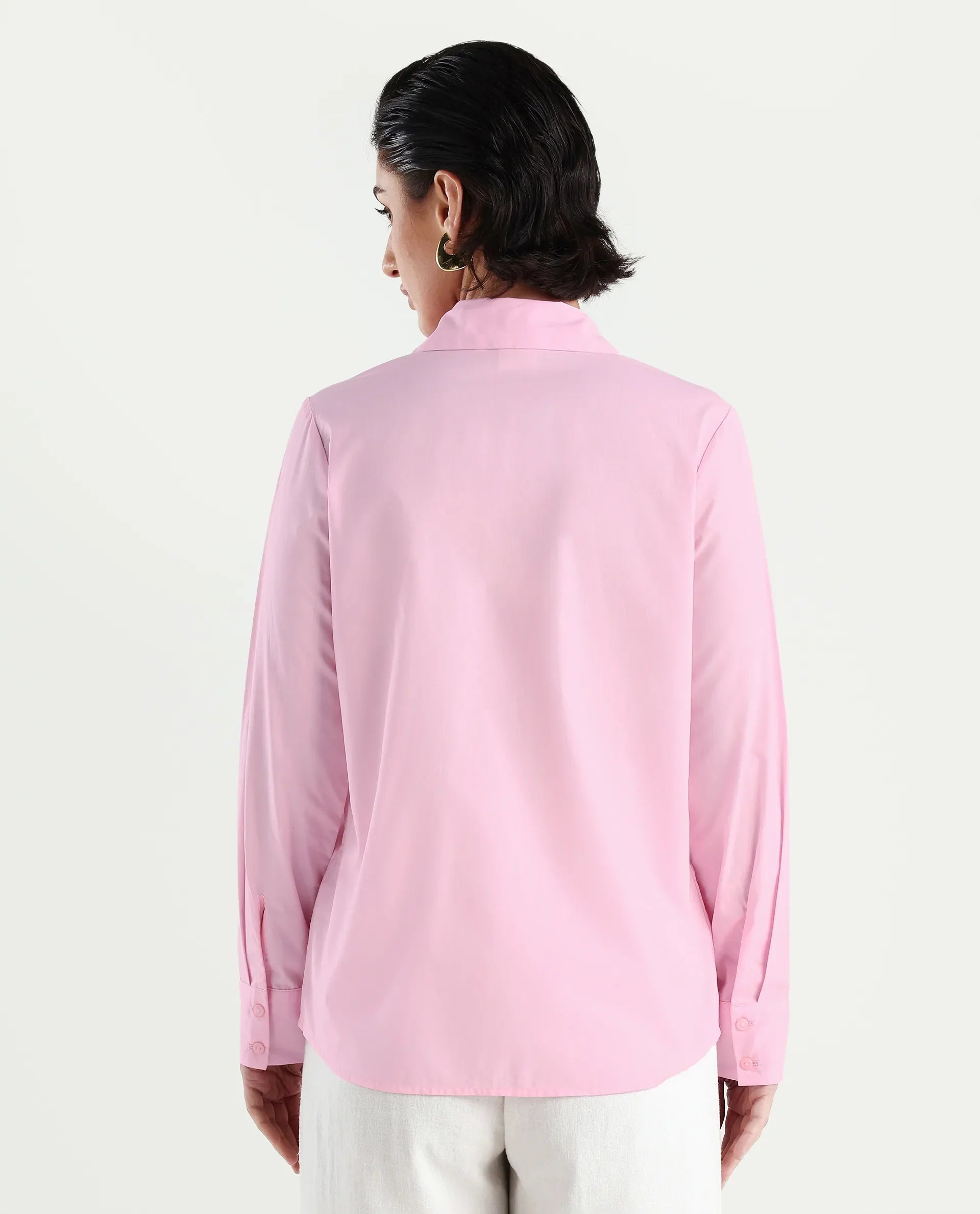 Rareism Women's Baroc Pink Cotton Collared Neck Regular Fit Shirt