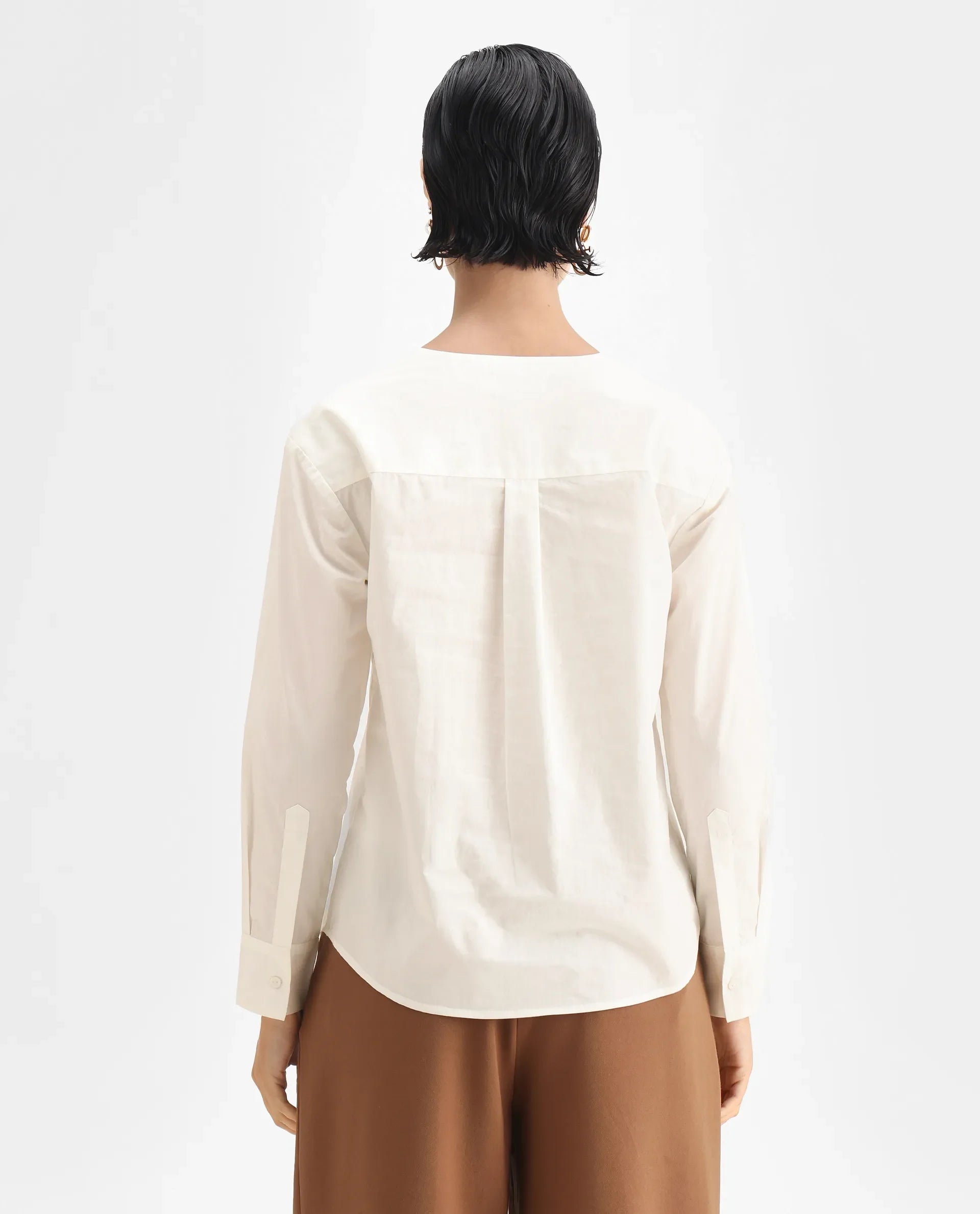 Rareism Women Nura White Collared Neck Button Closure Plain Top