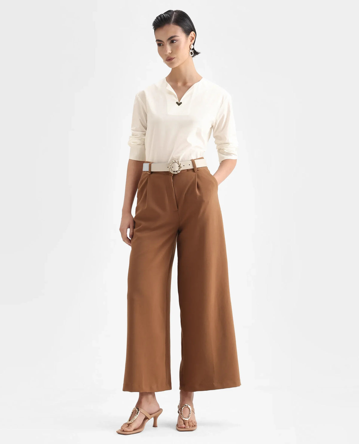 Rareism Women Nura White Collared Neck Button Closure Plain Top