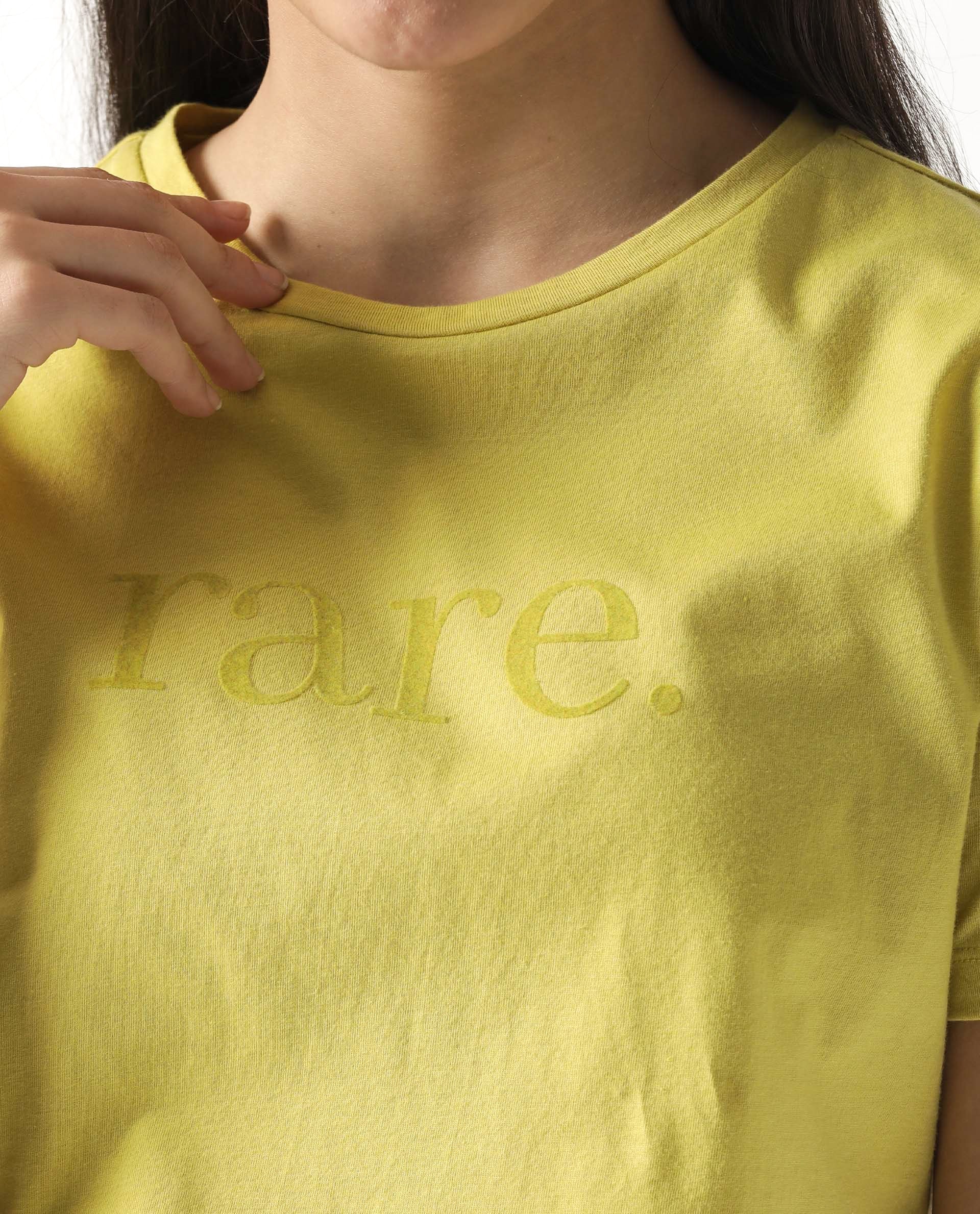Rareism Womens Basic Tee 2 Yellow T-Shirt Cotton Fabric Fitted Fit Short Sleeve Round Neck