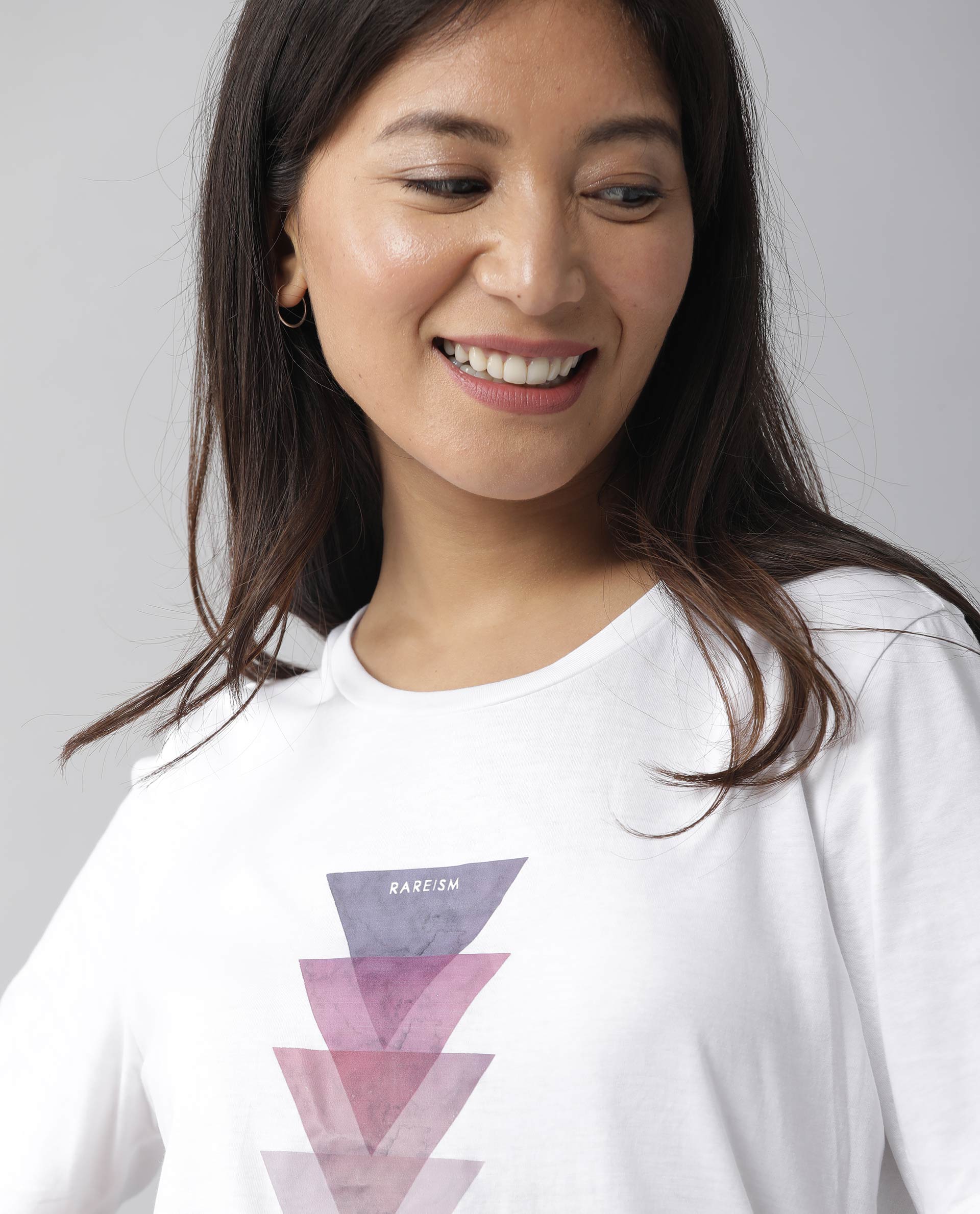 Rareism Womens Basic Tee 3 White T-Shirt Cotton Fabric Fitted Fit Short Sleeve Round Neck