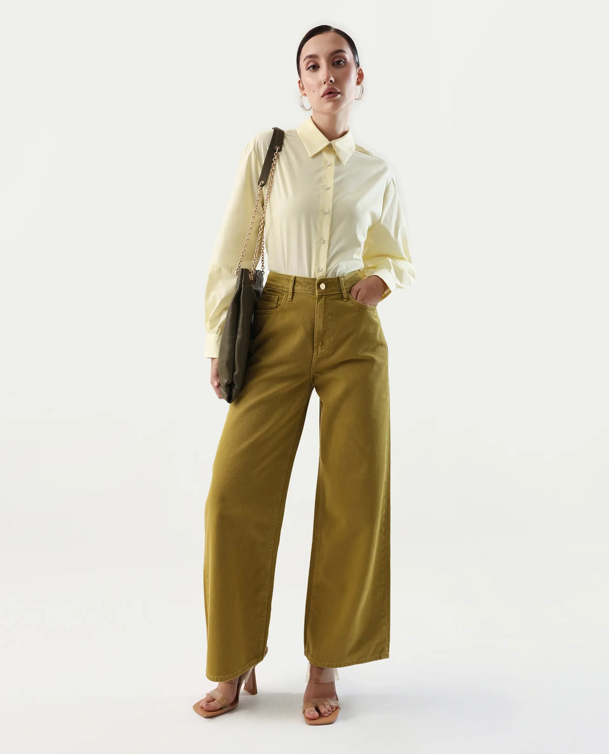 Rareism Women's Basom Yellow Cotton Collared Neck Relaxed Fit Shirt